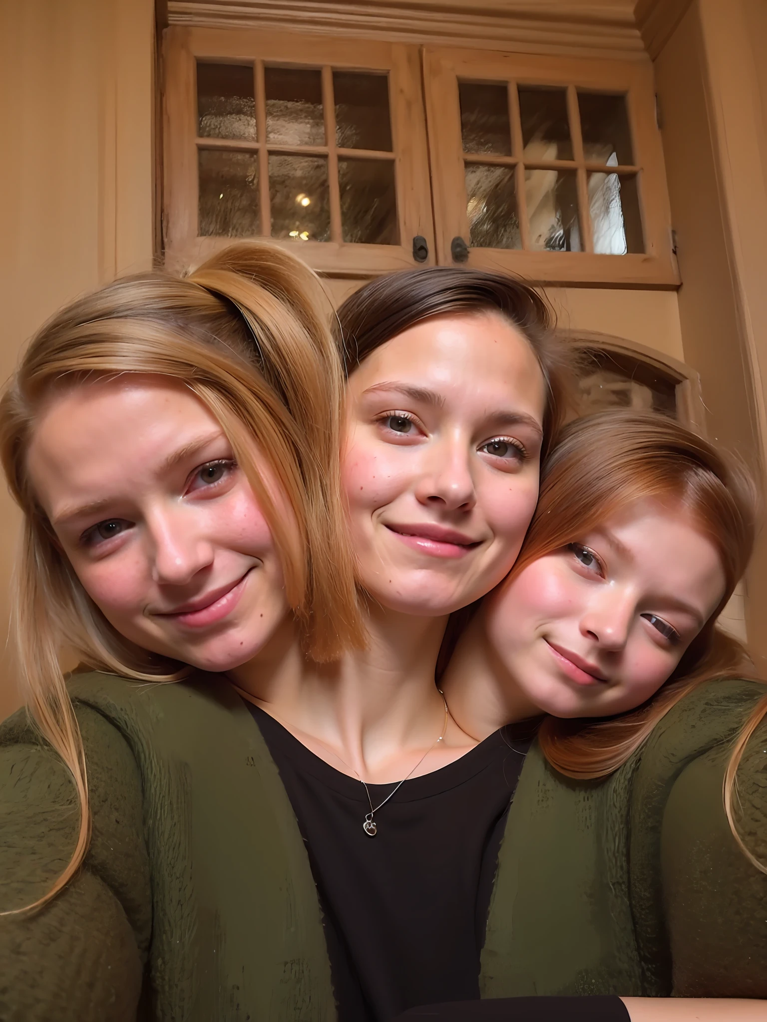 2heads, two headed girl, (one torso:1.5), pale skin, (redhead:1.4), (teenager:1.4), white girls, (two heads on one body:1.4), conjoined twins, heads side by side, one torso, young, uncomfortable, barefoot