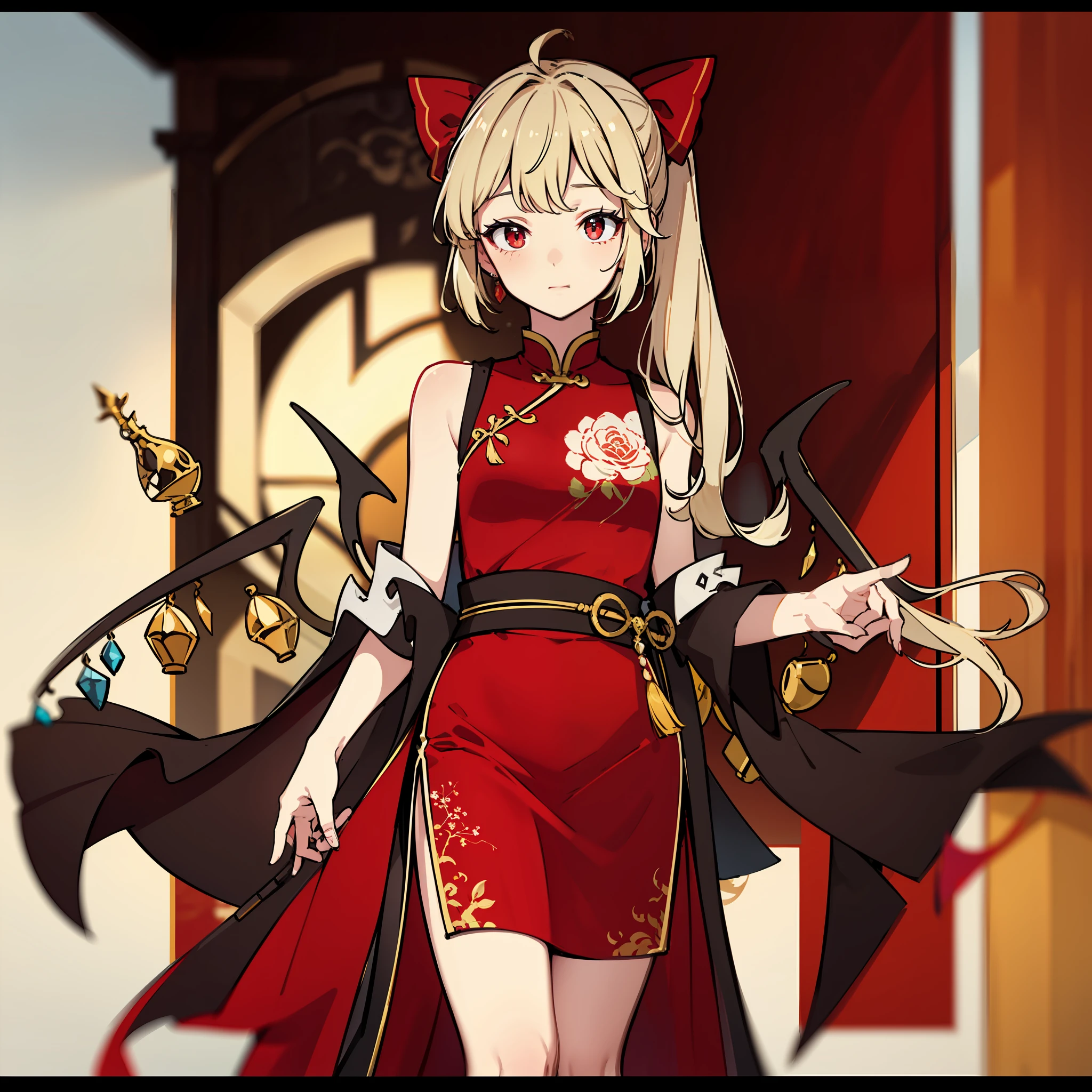 masute piece, Fine detail, 4K, 8K, 12K, Solo, One person, Beautiful Girl, caucasian female, Flandre Scarlet of the Eastern Project、Small、chinese clothes, Chinese dress, Chinatown