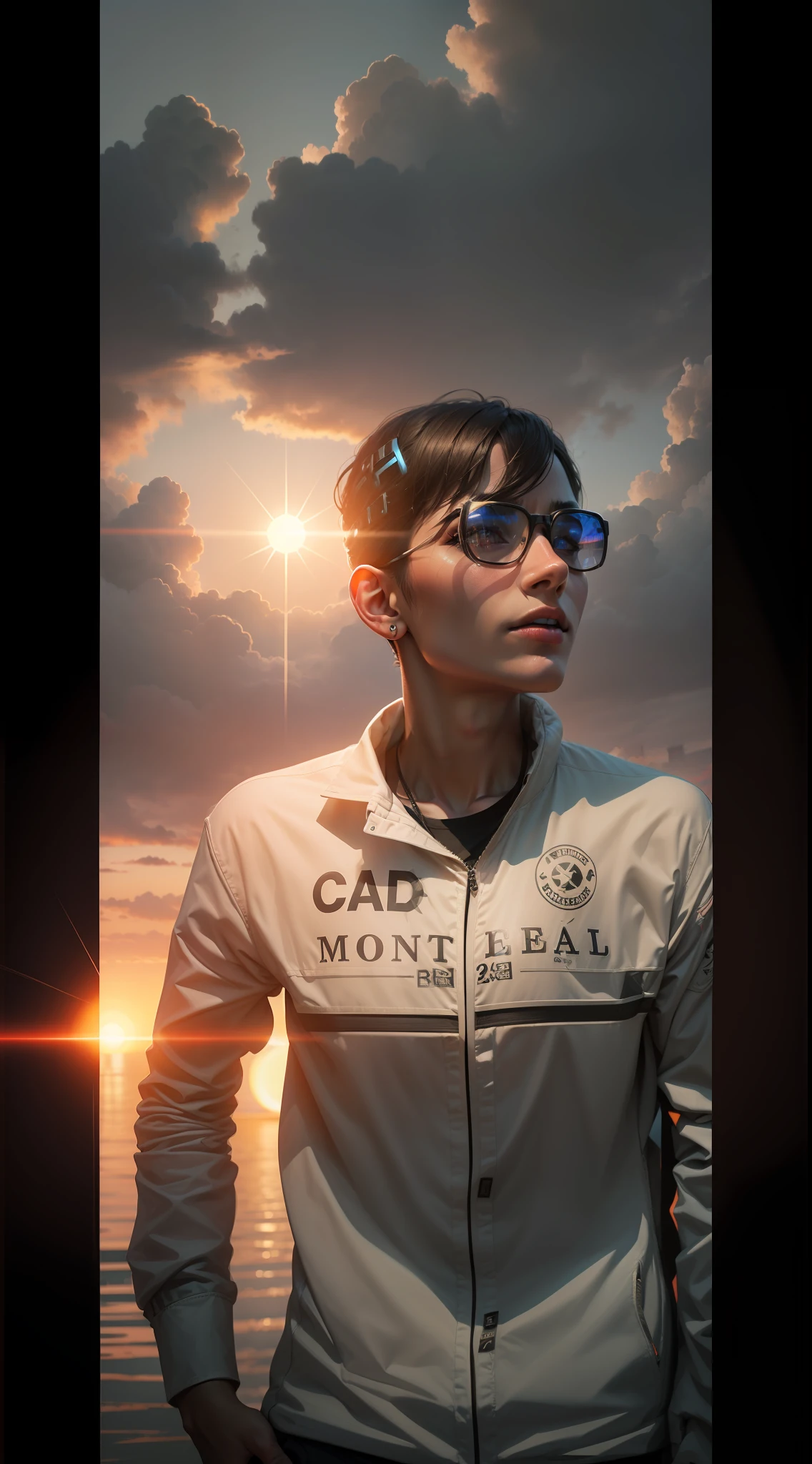 Changebackground with sky and sun,cyberpunk,ultra realistic face