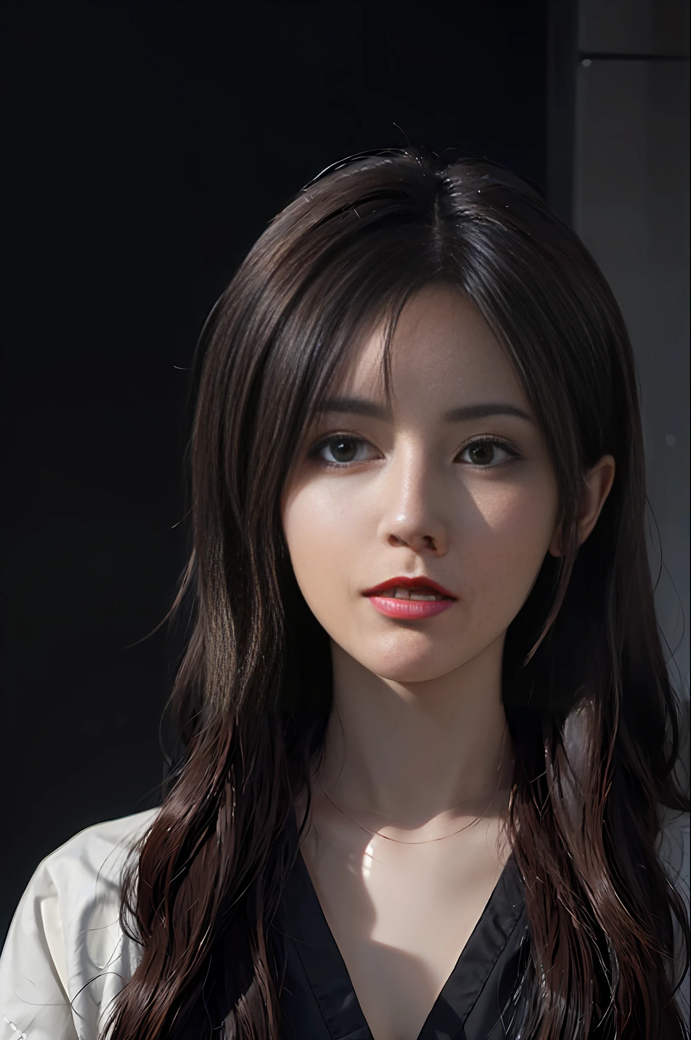 Hyperrealist portrait of female by david hockney and alphonse mucha,fantasy art, photo realistic, dynamic lighting, artstation, poster, volumetric lighting, very detailed faces, 4 k, award winning,, 1girl, in the dark, deep shadow, low key,cowboy shot,(official clothing:1.4) ,long hair,white hair,