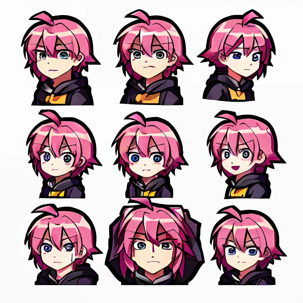 A set of six different anime character faces，Has different hairstyles, visual novel sprite, spritesheet, 2 d sprites, default pose neutral expression, 2 d sprites, spritesheet, expressions, anime moe art style, micro expressions, vfx spritesheet!!!!!, sprite 2 d, vey detailed faces, Anime Stylization, Facial expressions, psd spritesheet