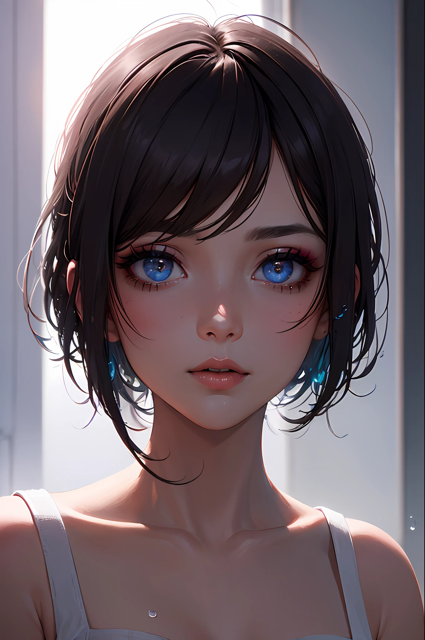 (Masterpiece:1.2), best quality, (illustration:1.2), (ultra-detailed),Eye focus,(Masterfully crafted Glow, pink lens flare), (Cinematic background), hyper details, (delicate detailed), (intricate details), octane render, hdr, (hyperdetailed:1.15), (soft light:1.2), 1girl, beautiful girl, ultra detailed eyes, mature, plump, thick, rainbow painting drops,(supermodel:1.3), paint teardrops, woman made up from paint, entirely paint, splat, splash, indoors, (bioluminescent hair:1.1),(glowing eyes), ((makeup)),(Cinematic masterpiece), fierce, powerful, splashes of colour absolutely eye-catching, (Cinematic headlight), ((caustic)), dynamic angle, beautiful detailed glow, ambient occlusion, ambient light, raytraced reflections,(best illumination, an extremely delicate and beautiful), ((cinematic light)), (soft:2),