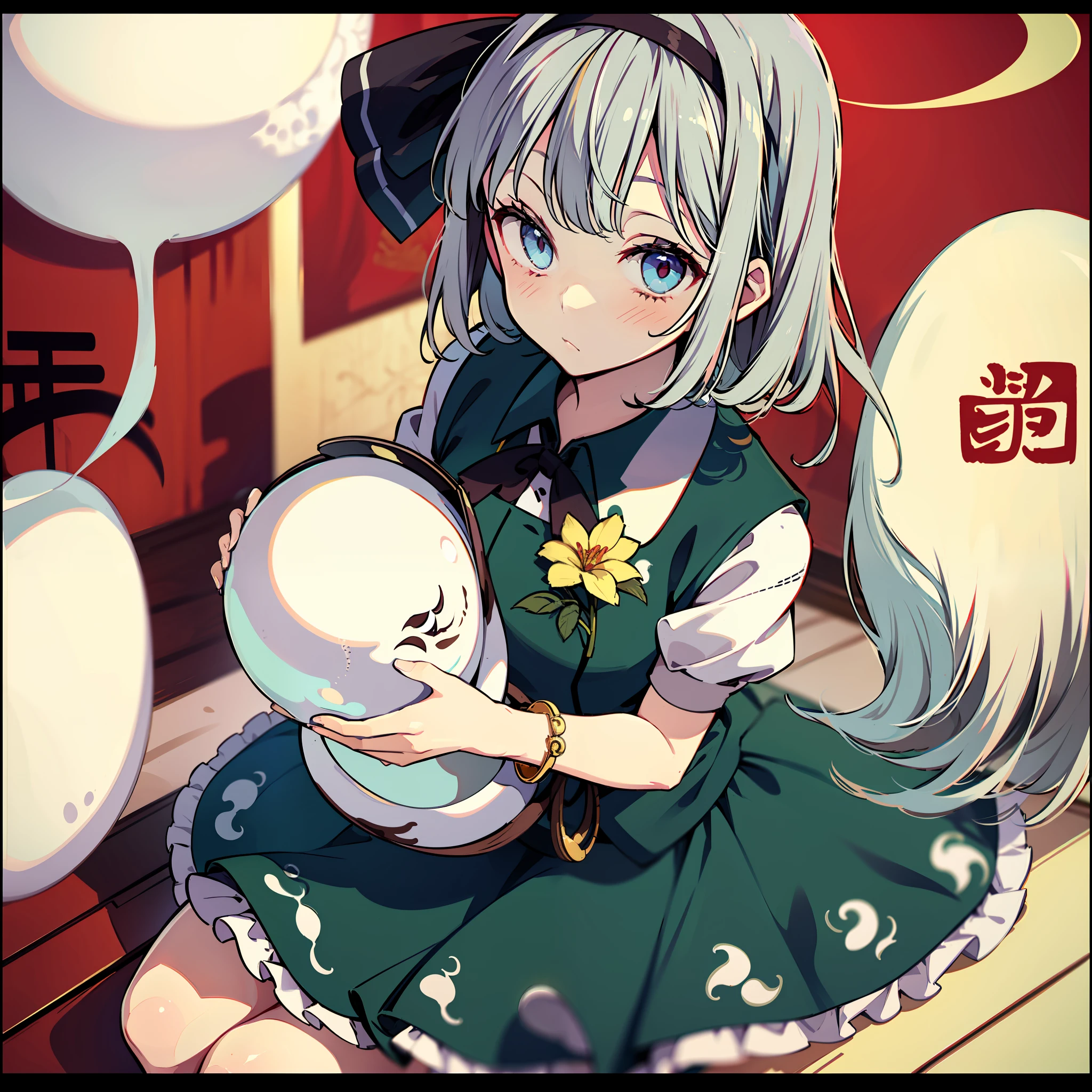 masute piece, Fine detail, 4K, 8K, 12K, Solo, One person, Beautiful Girl, caucasian female, Touhou Project's Soul Dream、tiny chest、(shorth hair)、chinese clothes, Chinese dress, Chinatown