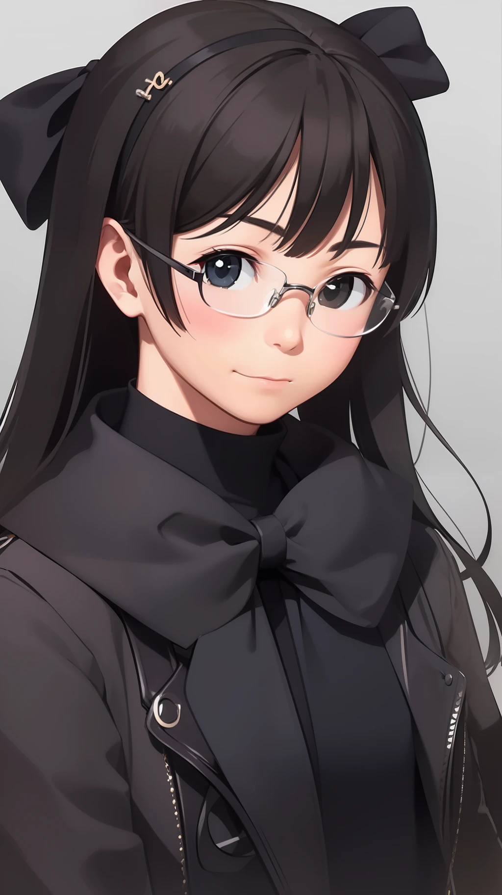 eye glass、woman、Black coat、bow ribbon、accessory、Diagonal angle