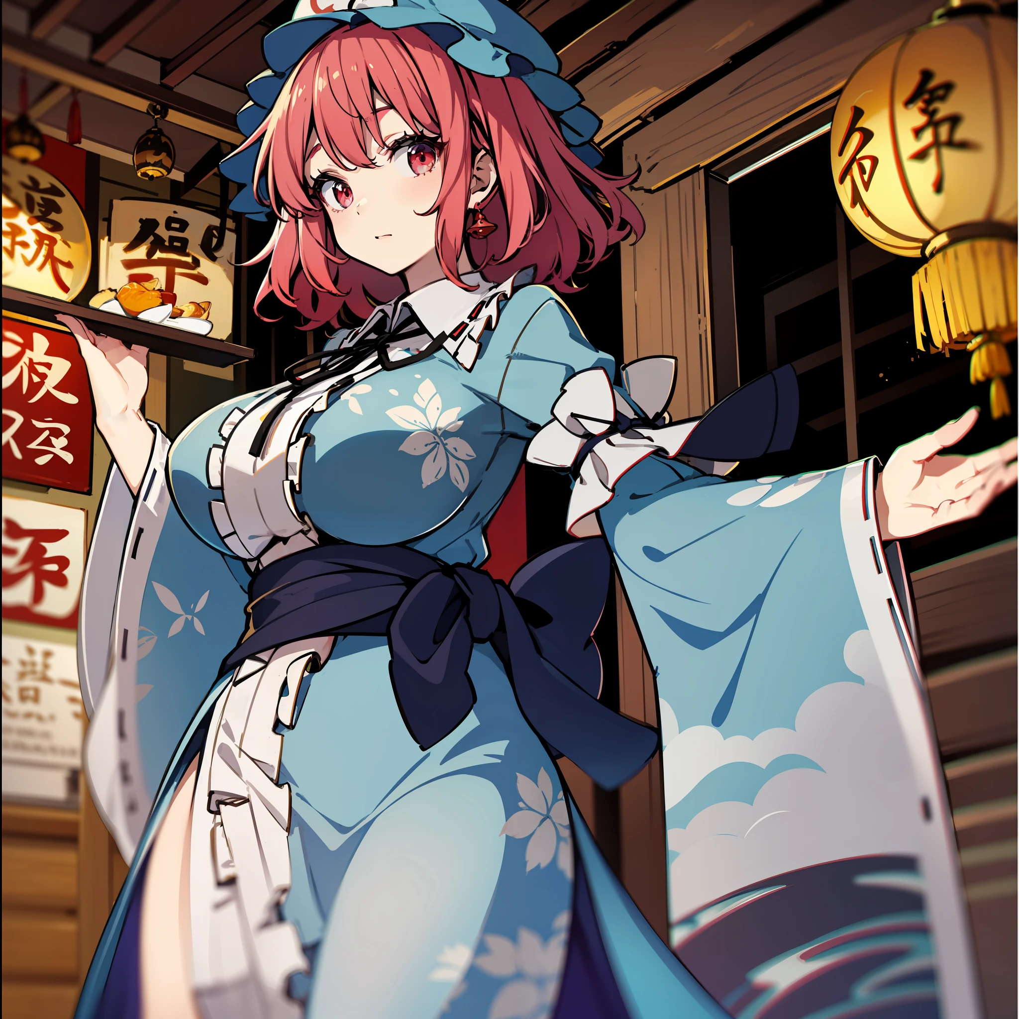 masute piece, Fine detail, 4K, 8K, 12K, Solo, One person, Beautiful Girl, caucasian female, Saigyoji Yu of the Touhou Project々child、Gigantic chest、(shorth hair)、chinese clothes, Chinese dress, Chinatown