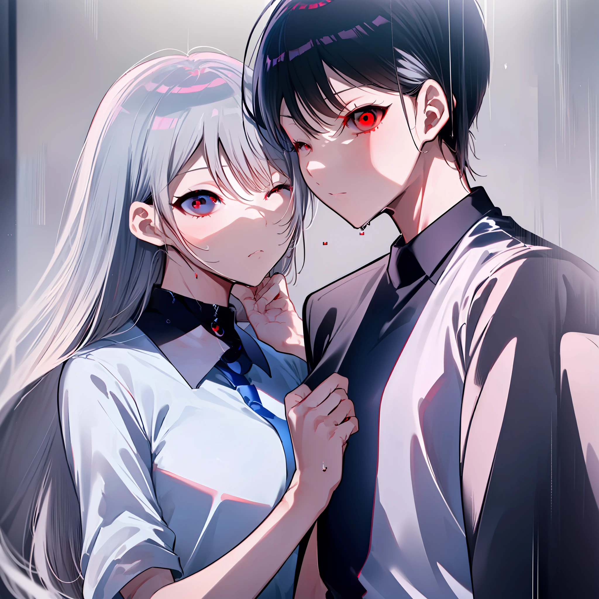 "Adjust the iris color of a selected eye to red without changing the rest of the image. (((((((Red eyes)))), melhor qualidade, ultra detalhado, Improved lighting, fundo escuro, dynamic framing, Close-up) * 1.2, alta resolução, estilo anime, gothic aesthetic/dark)."