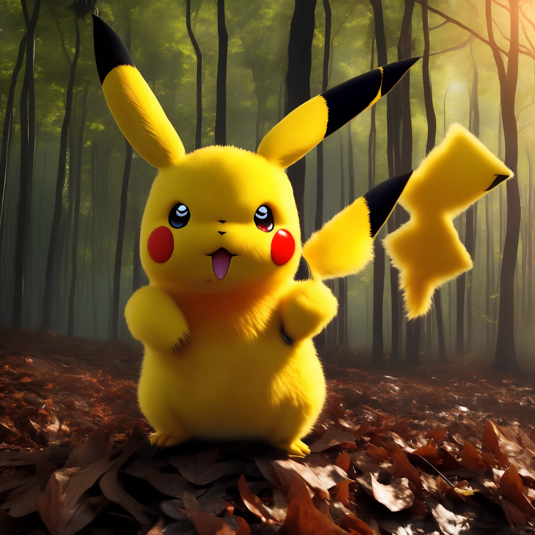 Foto realista de Pikachu  en una bosque