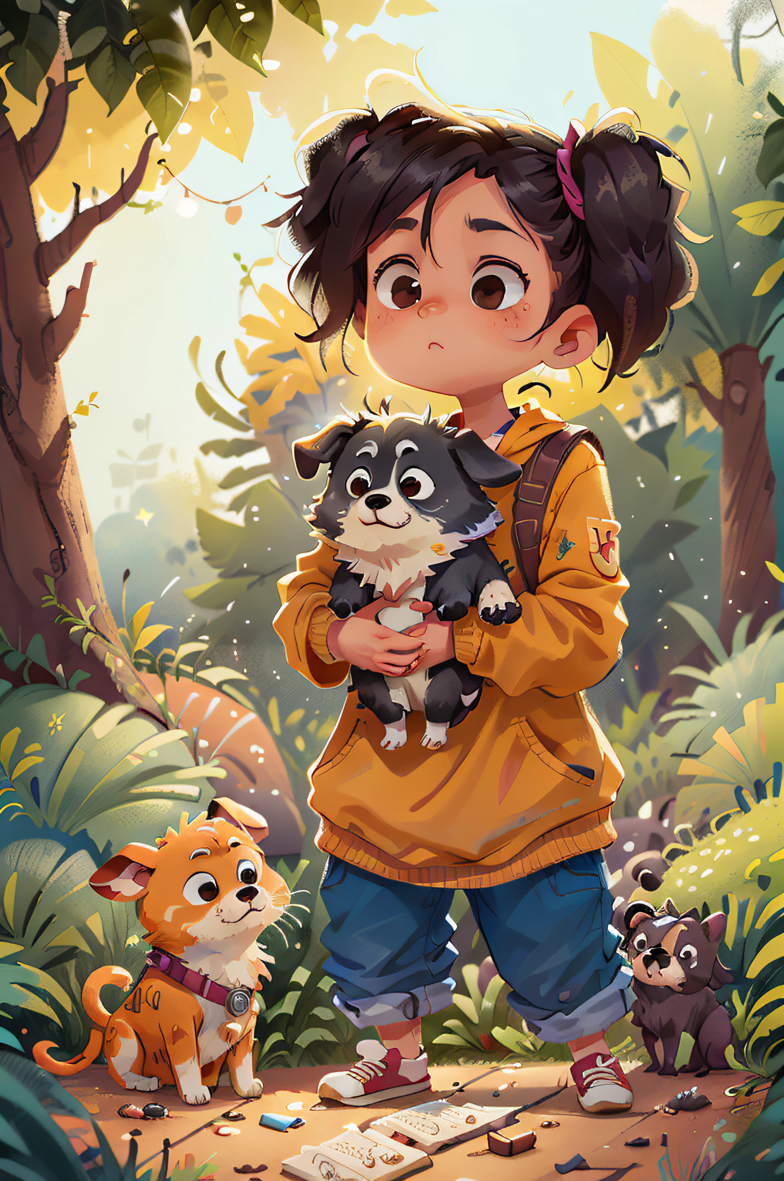 Durante uma caminhada no parque, as "Pillipillias" encontraram um cachorro perdido. Com cuidado, They took him to an animal control post, esperando que ele pudesse encontrar seu lar novamente. The girls understood that compassion for animals was an act of kindness.: 0.8), (obra-prima: 1.2) (Realista: 1.2) (Bokeh) (Melhor qualidade) (Pele detalhada: 1.3) (Detalhes intrincados) (8K) (Olhos de detalhe) (sharp foc).