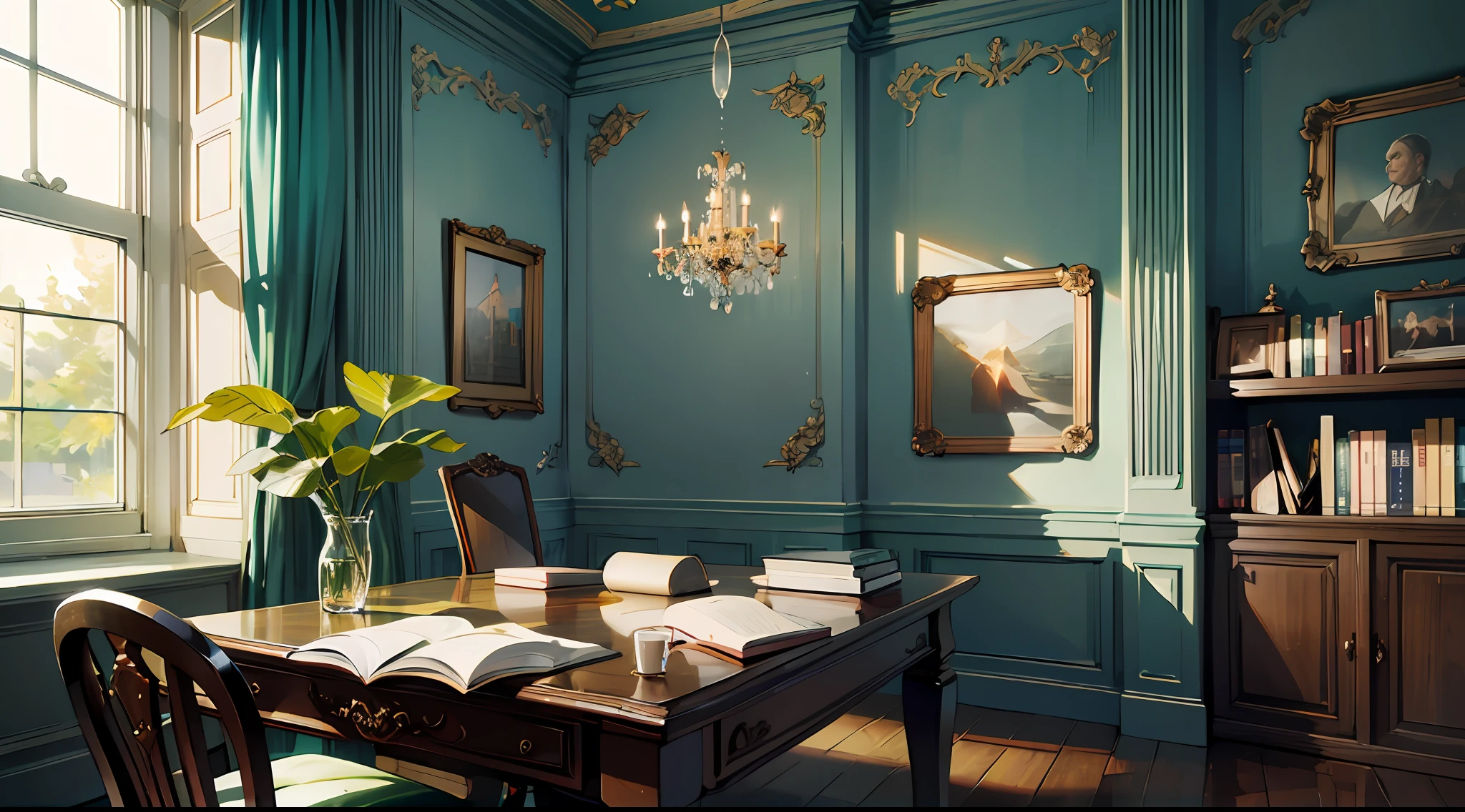 A high resolution,study room,Pay attention to detail,British style。