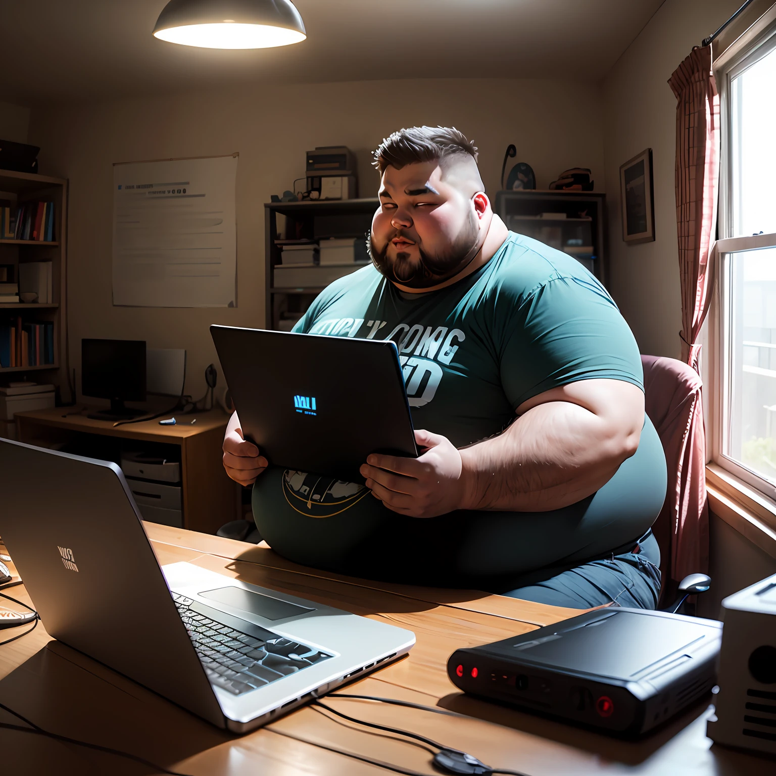 Fat men,Dirty room,laptop,led gaming --auto