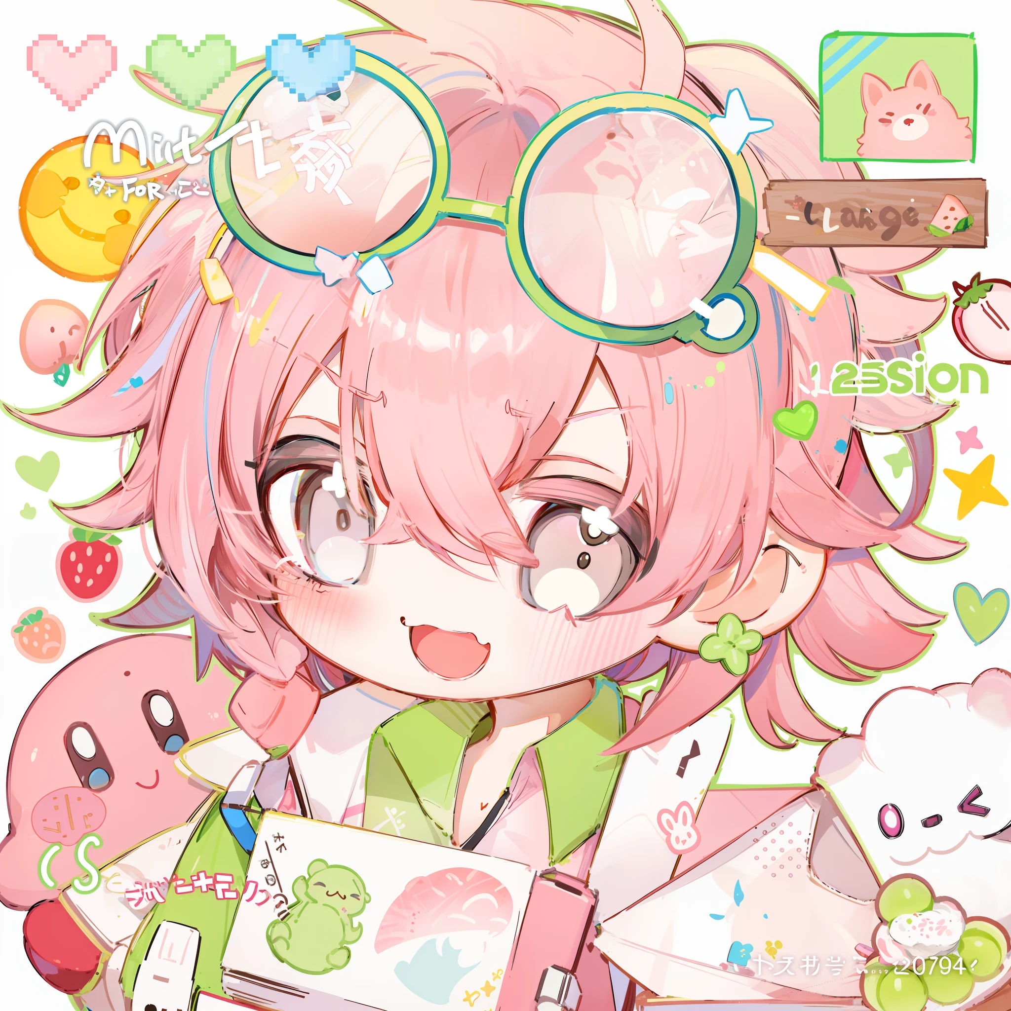 anime girl with pink hair holding a pink and green item, material is!!! water melon!!!, commission, An anime cover, (cheeses), author：Love light, cute artistic style, ❤🔥🍄🌪, Official artwork, official fanart, maplestory mouse, oc commission, Soft anime illustration, commissions for, anime moe art style, commission art, fullbody commission for