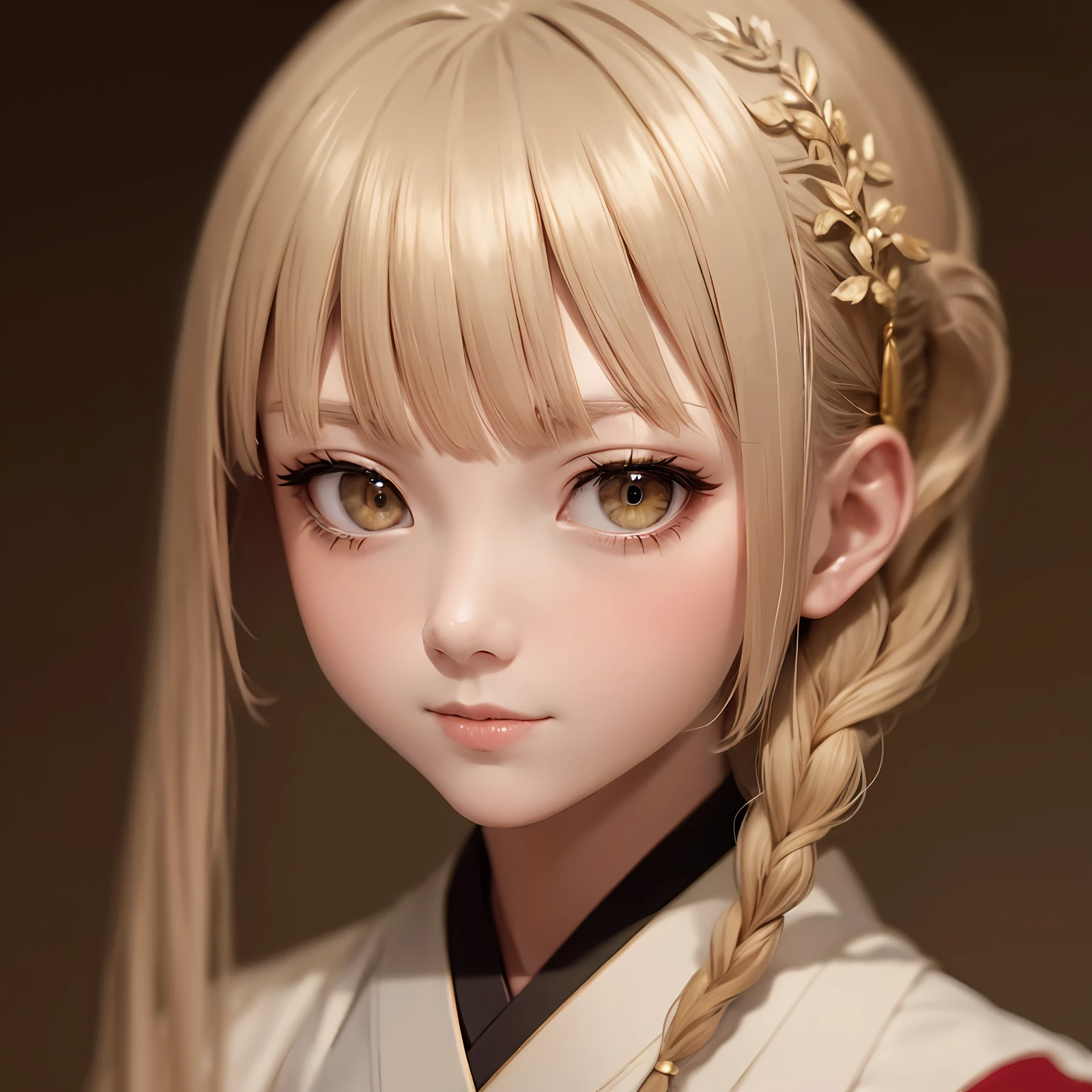 ((Best Quority,8K,masterpaintings:1.1)),need,masterpaintings,brown haired,Brown eyes,white coats,large head,Hairline,Fair skin,SideBraid,Hanfu,head portrait