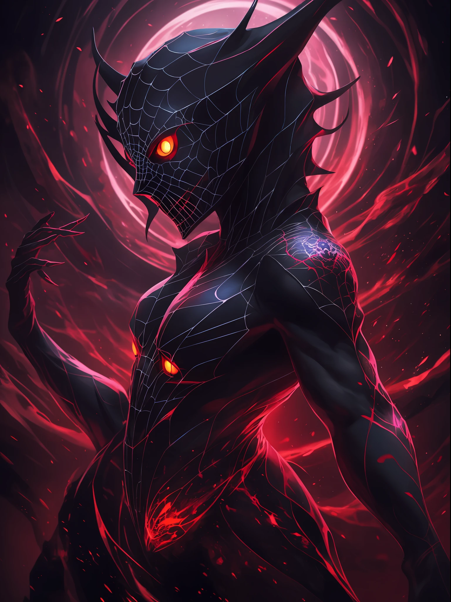 "Front view, dark ilumination, Arachnid demon representing one of the deadly sins: A Inveja, ultradetalhado, alta resolução, arte conceitual, Arte Digital, 4k." --auto