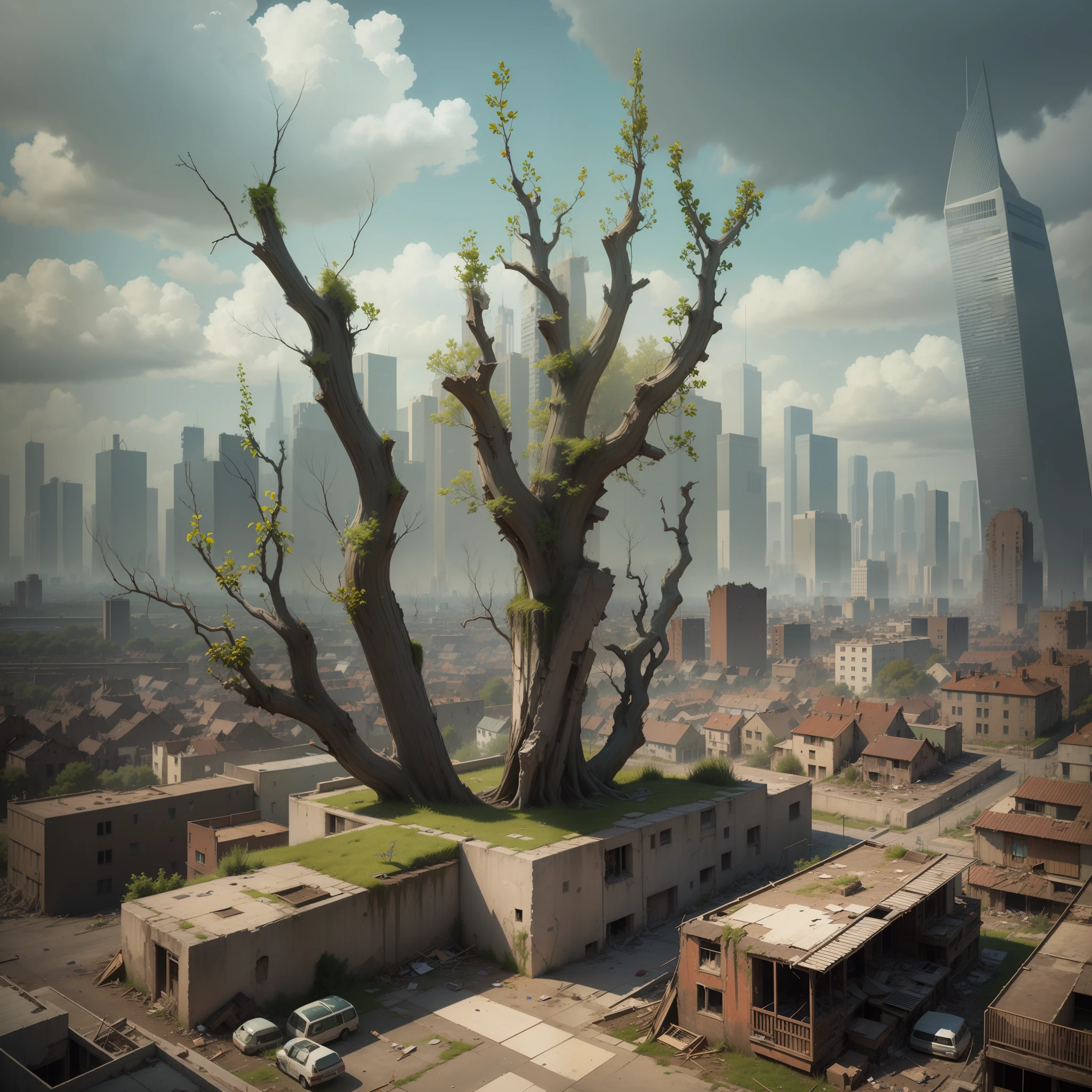 Arts ruined and devastated city Near the future greenary Lumiere Pflanzen The devastation of the building Colorful