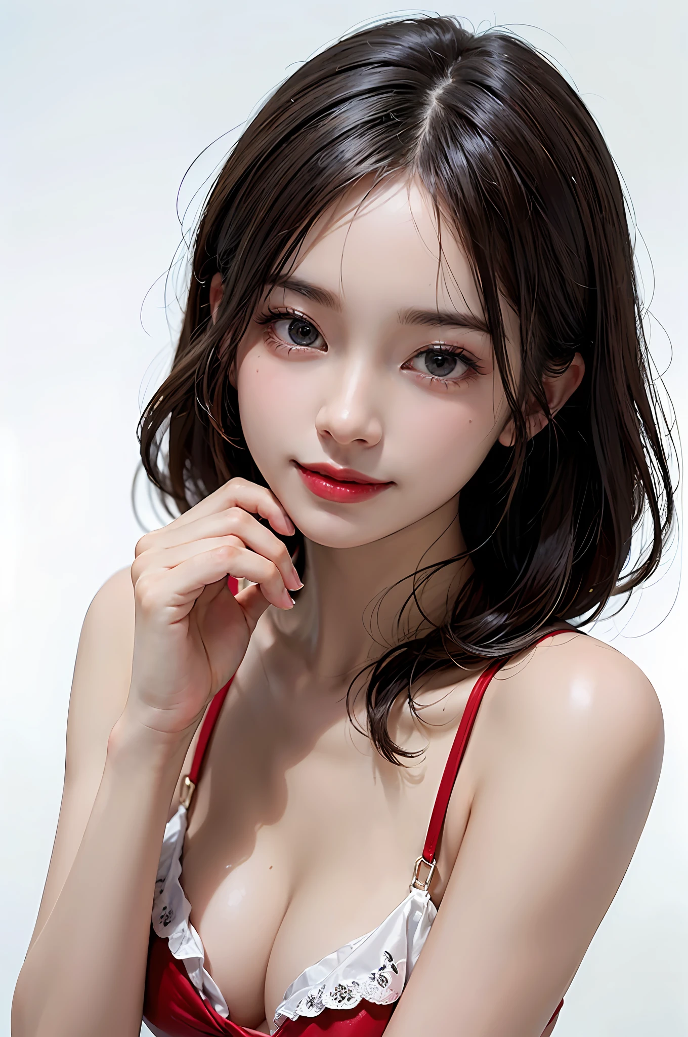 ((Immaculate white background with nothing really、clean short hair))、шедевр、шедевр、beste-Qualit、beste-Qualit、realisitic、Unity、8k wall paper、Official art、Highly detailed CG Unity 8K wallpapers、ulzzang-6500、(Original: 1.2)、(realisitic: 1.4)、ultra hyper-detailed、A high resolution、ultra hyper-detailed,splendid, finely detail,teats、Lightly open your mouth、(Random color micro bikini)、shorth hair、 lighting like a movie, (1girl in ), (real-looking-skin:1.2), (White Skin Skin:1.2),(extremely large bosom), Beautiful Girl Beautiful Details、Highly detailed eyes and highly detailed face、Eyes with beautiful details、huge filesize、ultra detailed and beautiful、Brown eyes、model shoot tyle、full body photographed、Professional Lighting、(Tiny red micro bikini、big breasts thin waist)、耳Nipple Ring、(A pure white room with really nothing)、seductive posing、huge-breast、Seductive look、Big Areola、Beautiful areola、Black hair、Very ridiculous、Ridiculous、smiling slightly、Close your mouth and smile