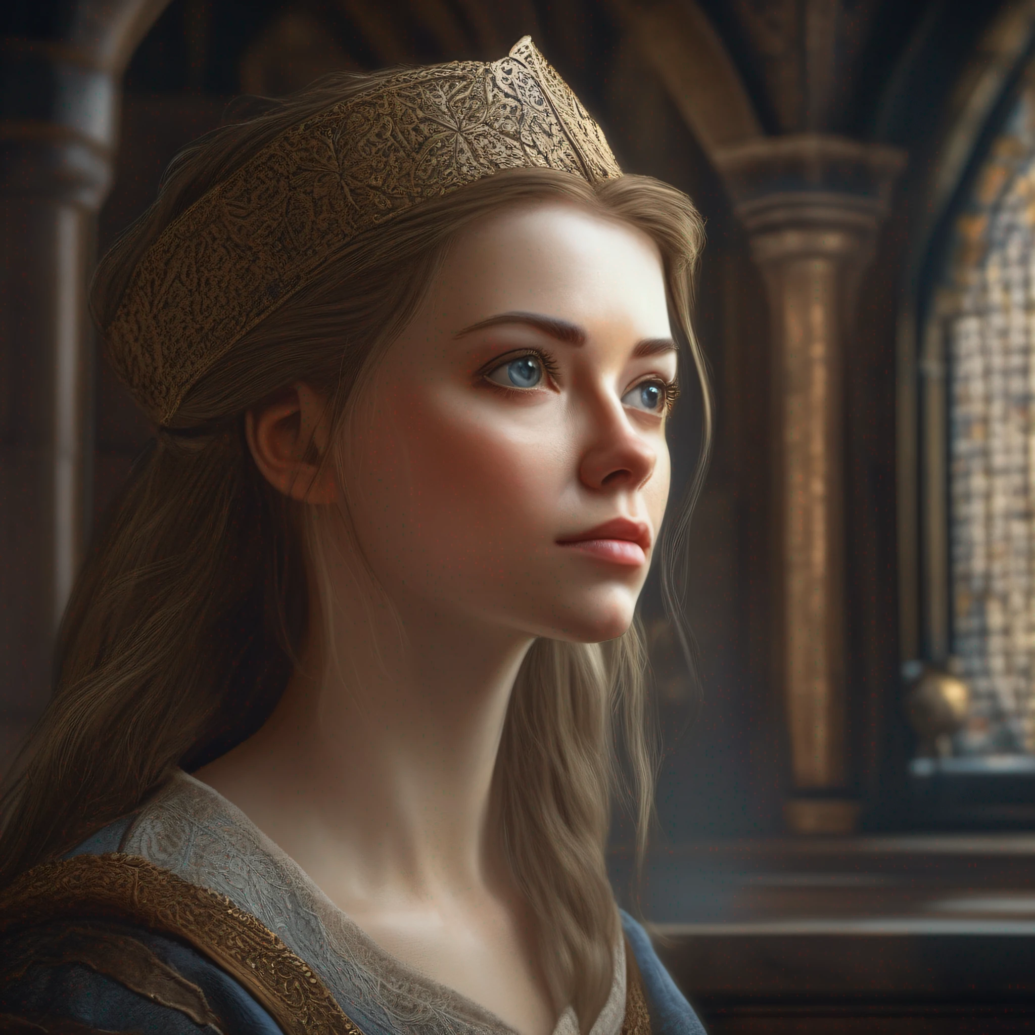 Portrait of a beautiful young woman, medieval, in the castle, , trending on artstation, sharp focus, studio photo, intricate details, highly detailed, by greg rutkowski