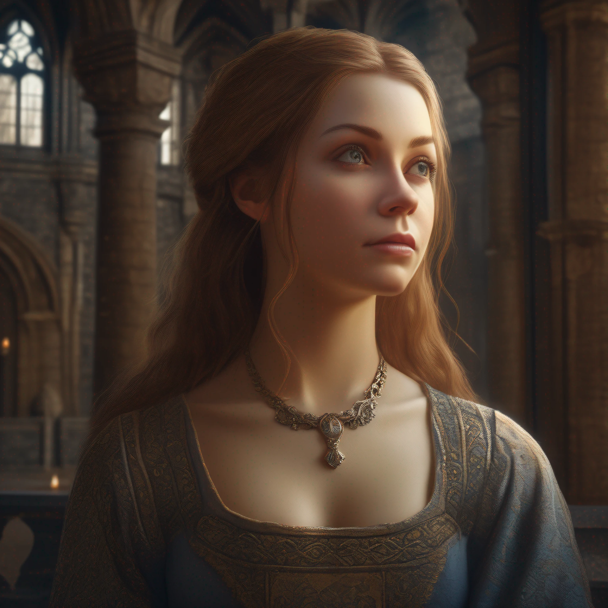 Portrait of a beautiful young woman, medieval, in the castle, , trending on artstation, sharp focus, studio photo, intricate details, highly detailed, by greg rutkowski