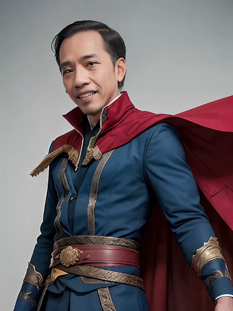 image of a jokowi dressed in a costume with a cape, doctor strange, dr strange, man as doctor strange, film still from'doctor strange', film still from 'doctor strange', textless, man as dr. strange, smiling