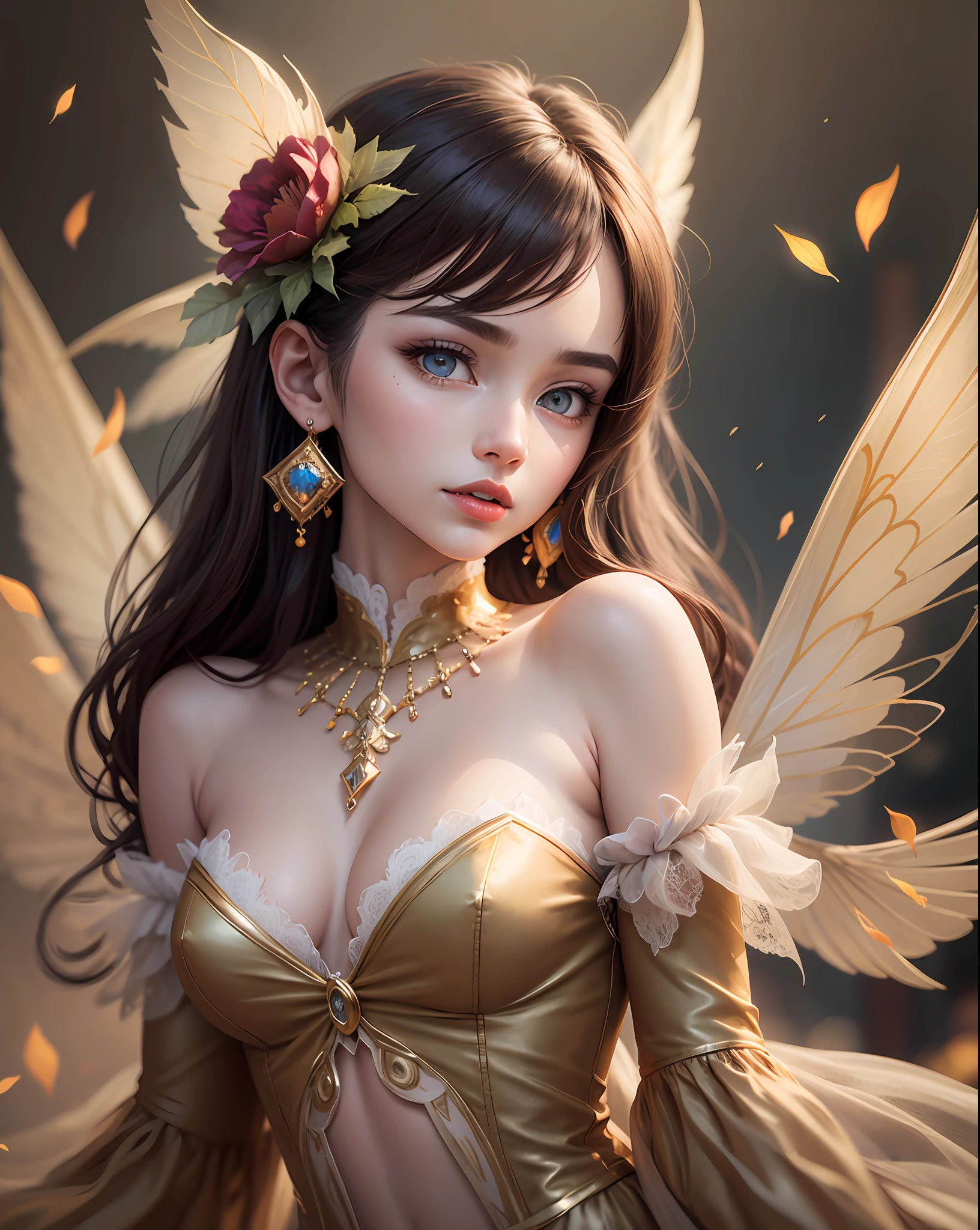 Model: Anime, Prompt: extremely detailed, Depth of field, dreamlike, The best quality, infinite details, realistic photos, the highest quality, high resolution, cinematic light, Tindall effect, (beauty), fairy ears, transparent wings, silk skirts, clear and delicate facial features, perfect facial proportion, white skin, delicate and supple hair, exquisite eyes, red lips, expressive expression, dreamlike delicate hair, avant-garde mobile earrings