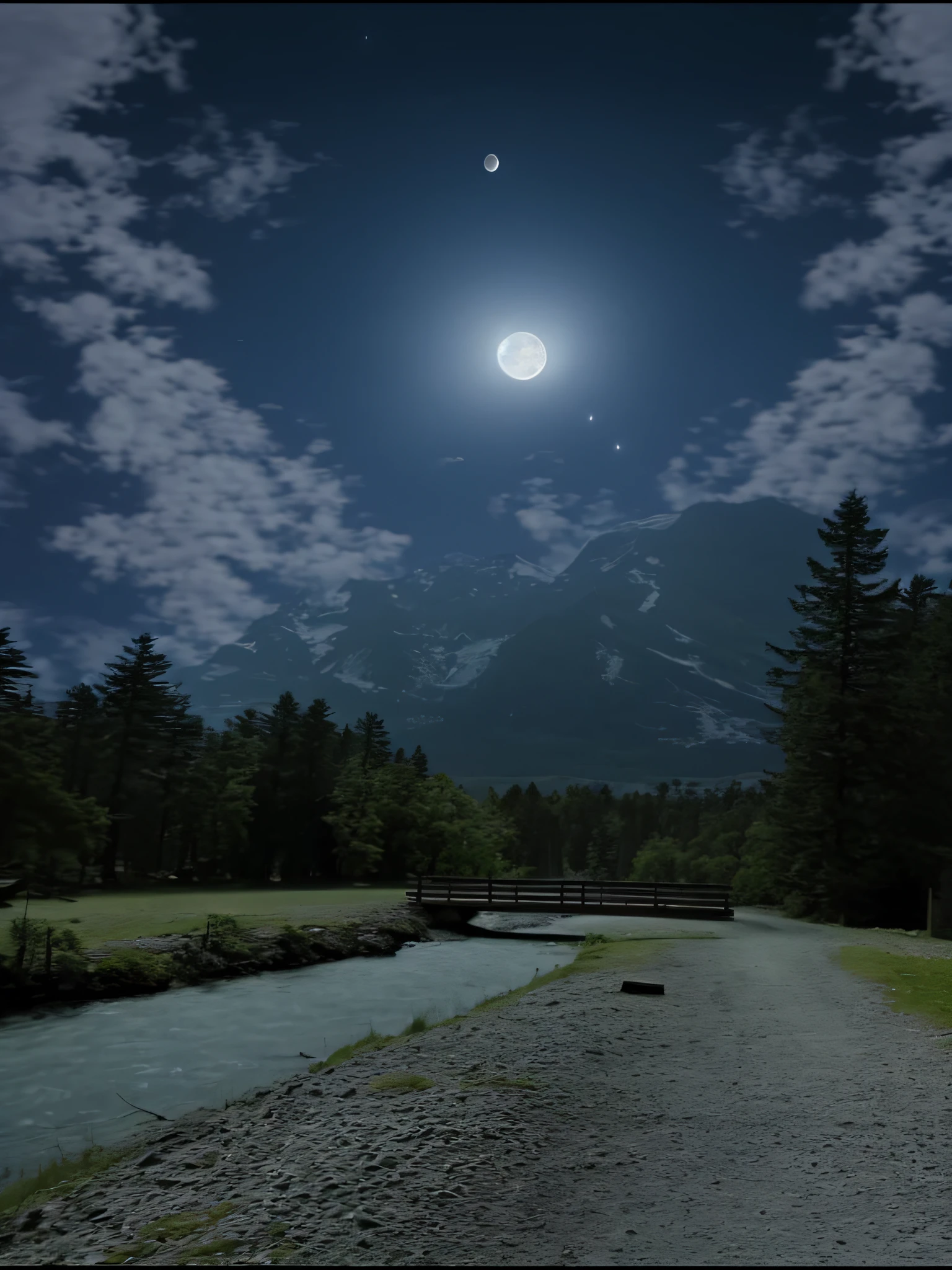 there is a full moon that is shining over a mountain, beautiful moon light, beautiful moonlight night, moon landscape, night time moonlight, dramatic moonlight, the glow of the moonlight, moonlight night, beautiful moon light, nighttime nature landscape, Bright moonlight, moonlit night dreamy atmosphere, stunning moonlight and shadows, with full moon in the sky, Moonlit Night
