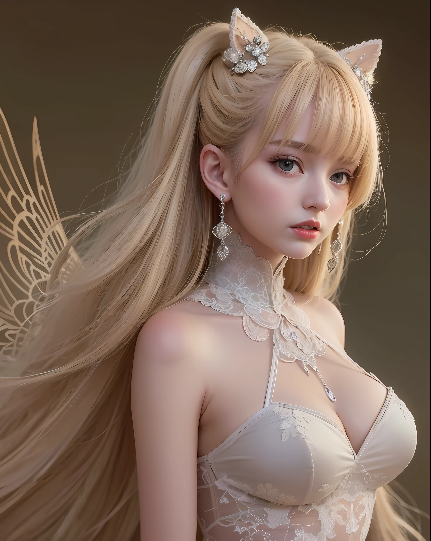 Model: Anime, Prompt: extremely detailed, Depth of field, dreamlike, The best quality, infinite details, realistic photos, the highest quality, high resolution, cinematic light, Tindall effect, (beauty), fairy ears, transparent wings, silk skirts, clear and delicate facial features, perfect facial proportion, white skin, delicate and supple hair, exquisite eyes, red lips, expressive expression, dreamlike delicate hair, avant-garde mobile earrings