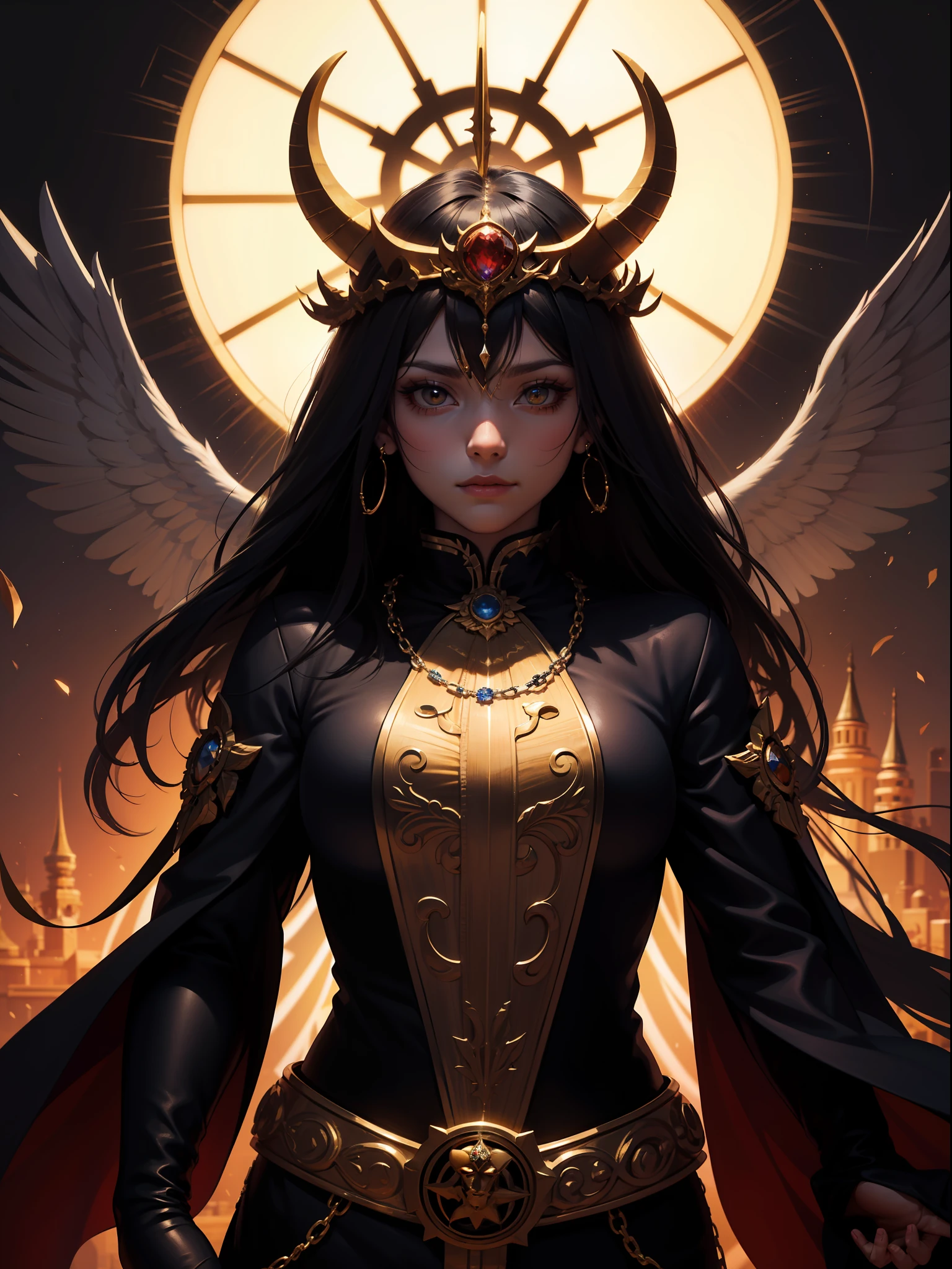 "Front view, dark ilumination, Golden demon wearing various jewels and with a crown on his head representing one of the deadly sins: A Avareza, ultradetalhado, alta resolução, arte conceitual, Arte Digital, 4k."