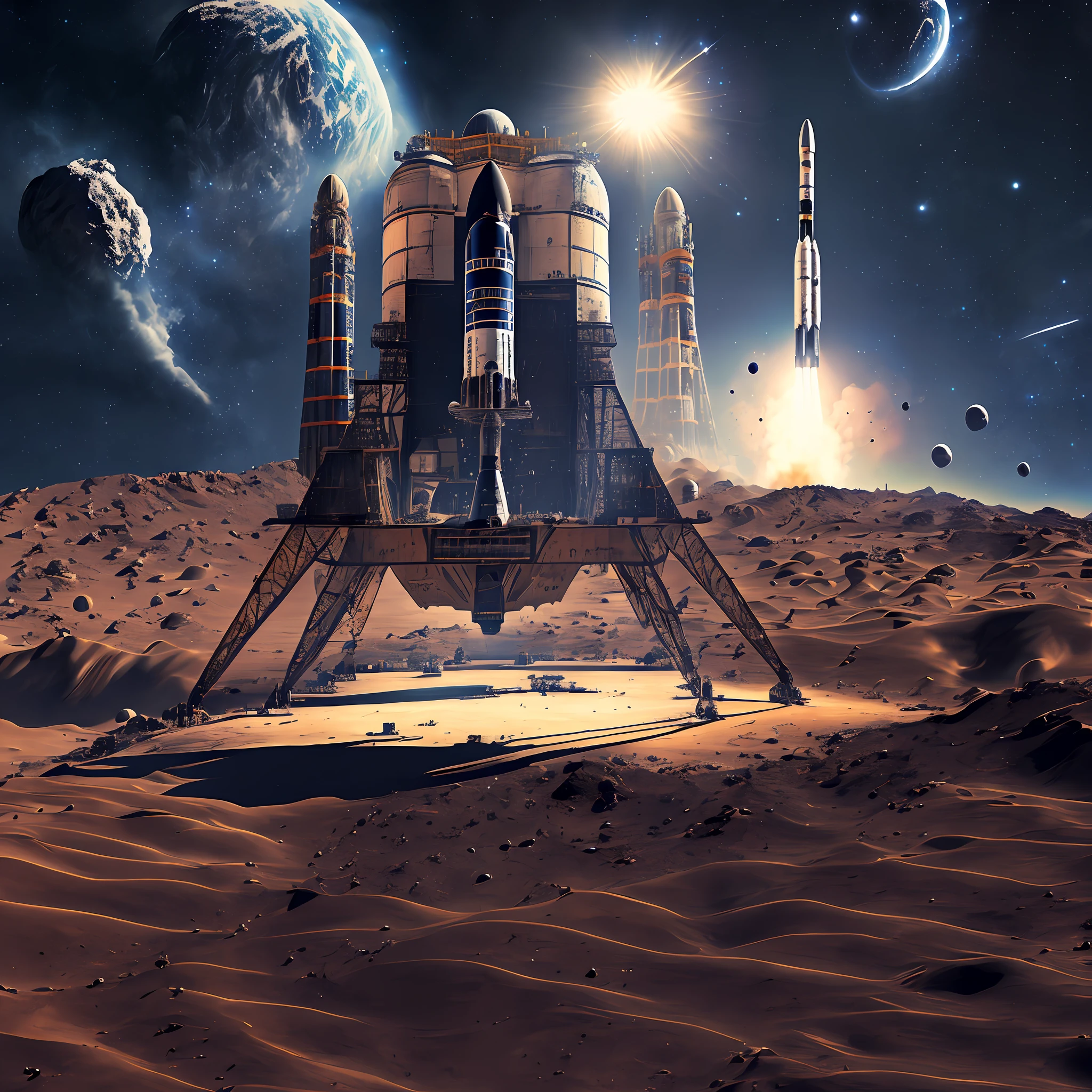 Chandrayaan 3 an Indian rocket ,epic picture,landing on moon,ultra high resolution, clear focus, super detailed, natural light, cinematic photo tinting, William Mortensen,shot on canon EOS 5D MARK iv, style ,ar---1: --auto --s2