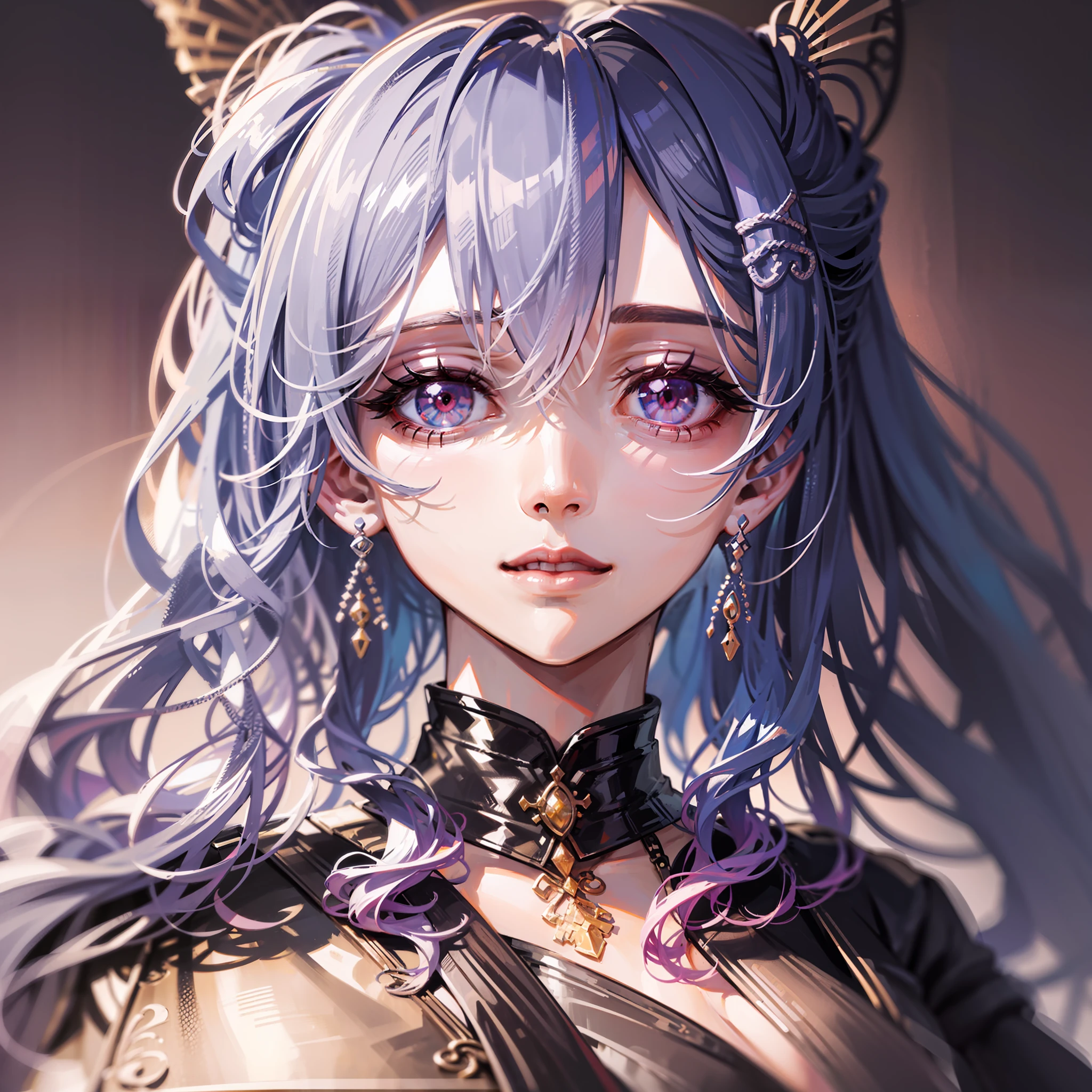 （（A masterpiece，Best Quority））， San Luis\（Luxury wheels\） \（azur lane\）， A high resolution， HighestQuali， illstration， Cinematic light， hyper detailled， Detailed face， （Detailed eyes）， the best quality， hyper detailled， A masterpiece， （Detailed face），The tree， hair adornments， 耳Nipple Ring， necklac， sportrait， silvercleavage dress， Clothing that exposes， highest details， gloweyes， （hotel：1.2）， sit on a bed， Sit， floor， janelas， Night sky， The light from the back window is backlighted， llight rays， （High contrast）， （a color），Plump breasts
