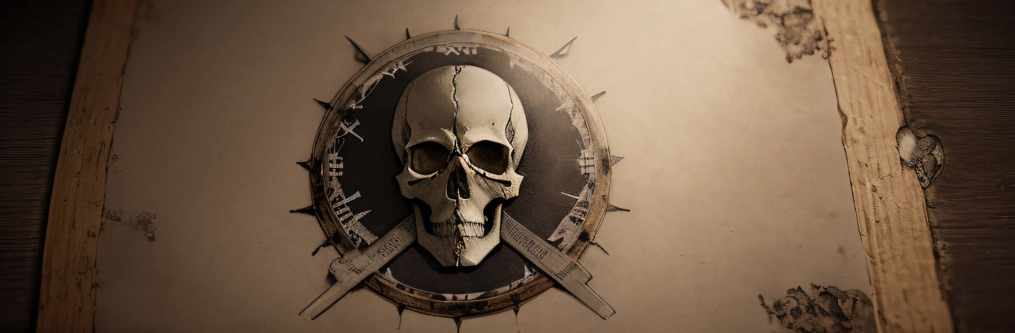 there is a skull on the wall of a room with a clock, skull design for a rock band, ((skull)), by Tadeusz Pruszkówski, highly detailed 4 k art, fantasy skull, 4 k highly detailed art, skull and bones, by Karl Kopinski, skulls around, by Aleksander Kobzdej, skull