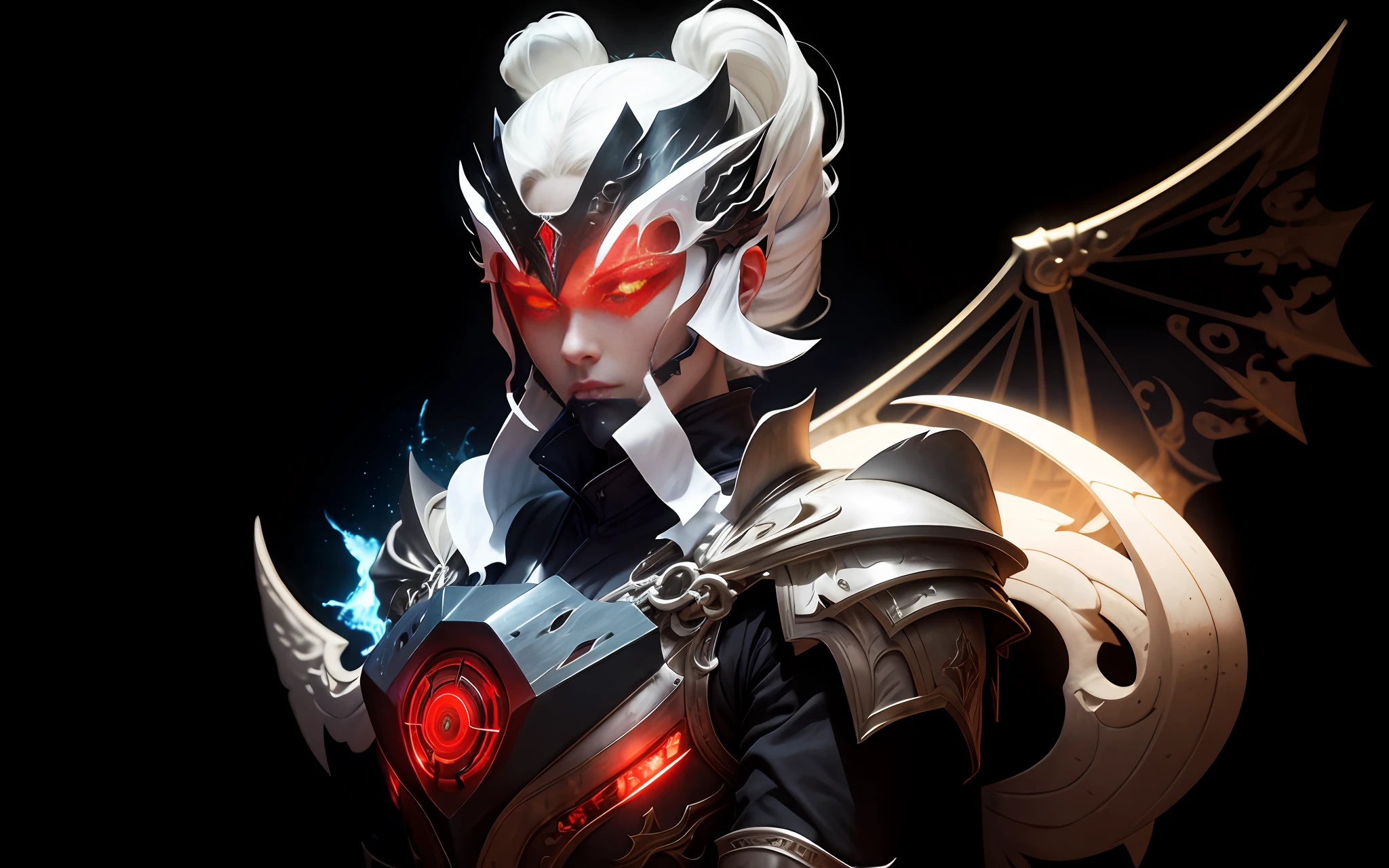 battle armor, intricate motifs, heavy metal, Energy lines, gloweyes, gracefully, Outrage, blood red and black uniform, Bloody wings, 独奏,dark
Dramatic lighting,
(a masterpiece of:1.2),The best quality,High resolution,beautiful with detail,Excellent details,The lighting is perfect,zhongfenghua,Black and blue,standingn,wicked