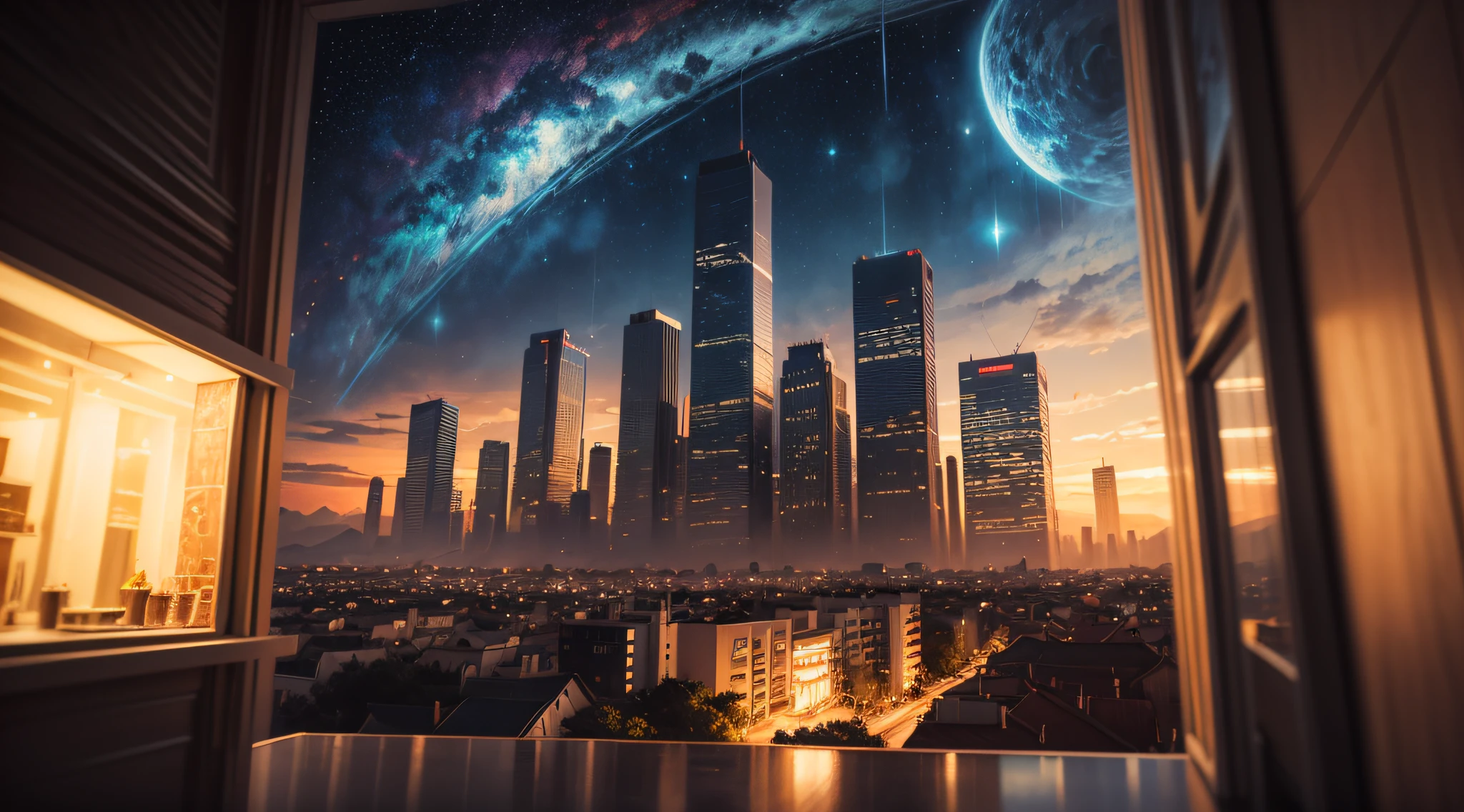 /imagine prompt: an oil painting of the city of Natal in 2100, no estilo de Vincent van Gogh, with striking strokes and intense colors, undulating buildings and starry sky, temperatura de cor quente, contemplative facial expressions, Dramatic lighting and surrounding atmosphere--V 5 --Stylize 1000
