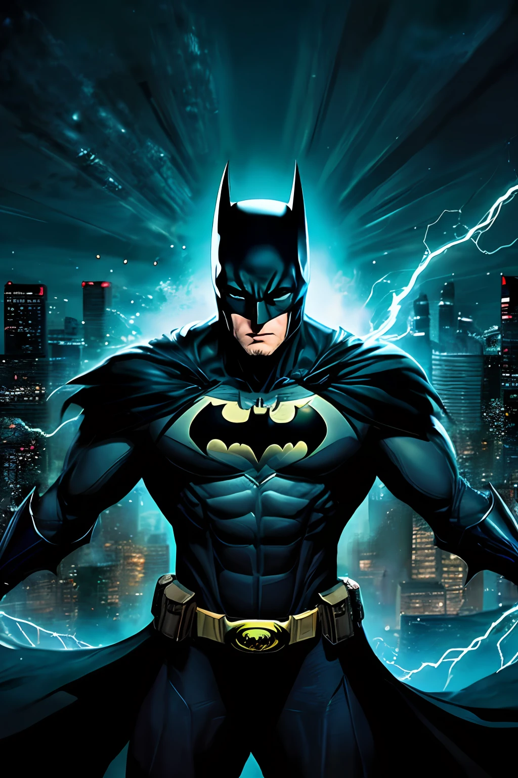 "Create a stunning and mesmerizing image of Batman illuminated by electrifying Electroluminacent light. Showcase the Dark Knight in all his glory, capturing the intricate details of his suit and the intensity of his gaze, all enhanced by vibrant and dynamic Electroluminacent effects. Ensure the image is of the highest quality, highly detailed, ultra-sharp resolution, delivering a captivating and visually striking portrayal of Batman." --auto