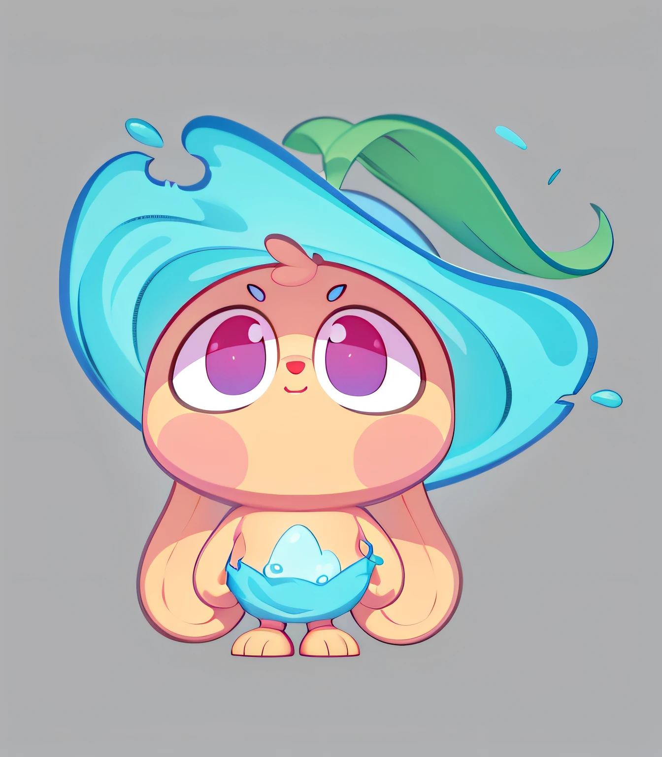 leafs,Water pants,Water hat,Cartoon Bunny,PopMart blind box IP,Front view,Water apricot leaves on the head,Stand naturally,Frontal whole body,Bubble Mart style,Clean and simple design,IP image,High-grade natural color scheme,Bright and harmonious,Lovely and colorful,behans,Haipai style,organic sculpting,C4D style,3D animation style design,Cartoony,Fun character design,raytrace,Children's book illustration style