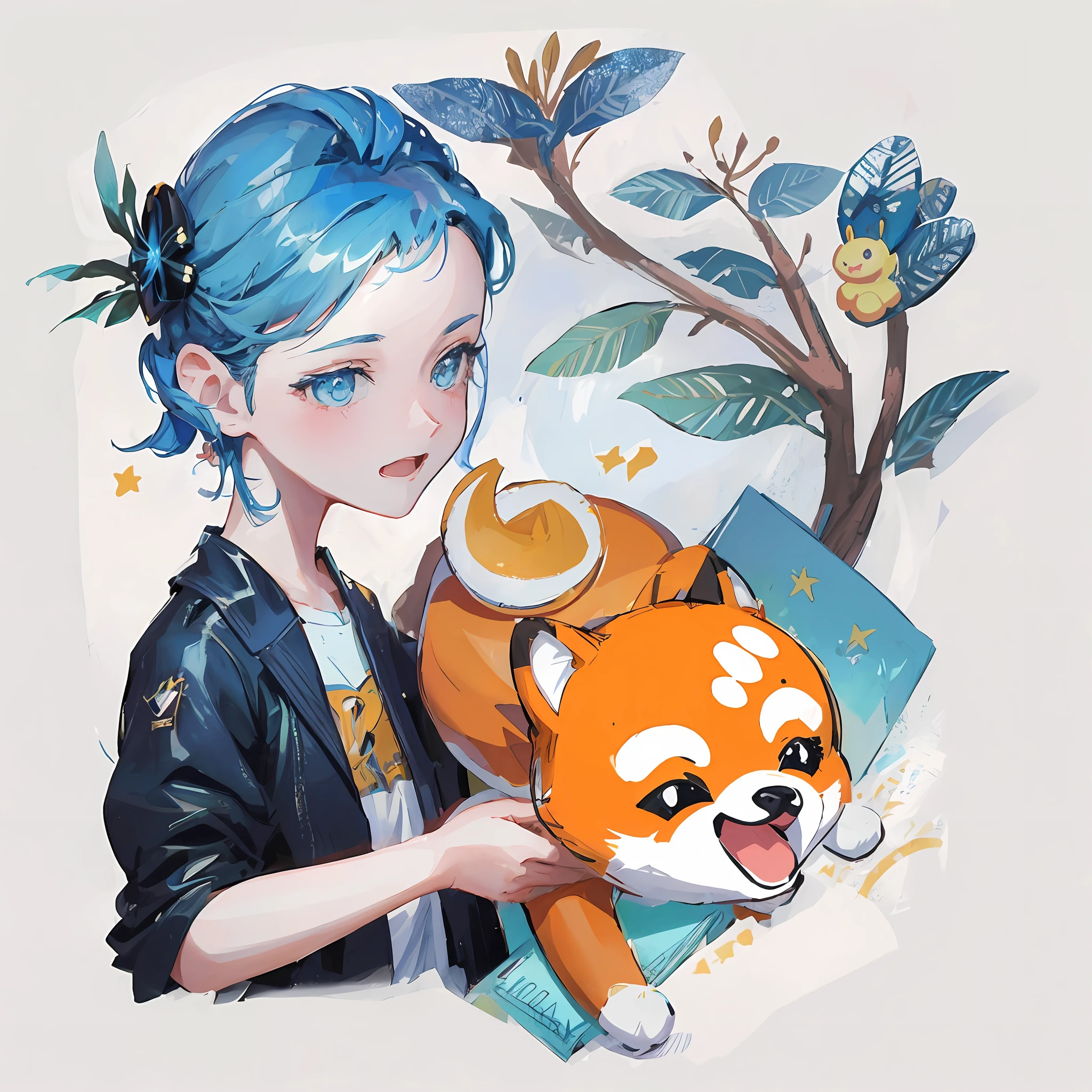 anime girl with blue hair holding a stuffed animal and a book, Detailed fanart, Guviz-style artwork, by Yang J, cute artistic style, Cute detailed digital art, digital anime illustration, jazza and rossdraws, High-quality fanart, official fanart, Anime style illustration, Artgerm and Atey Ghailan, made with anime painter studio