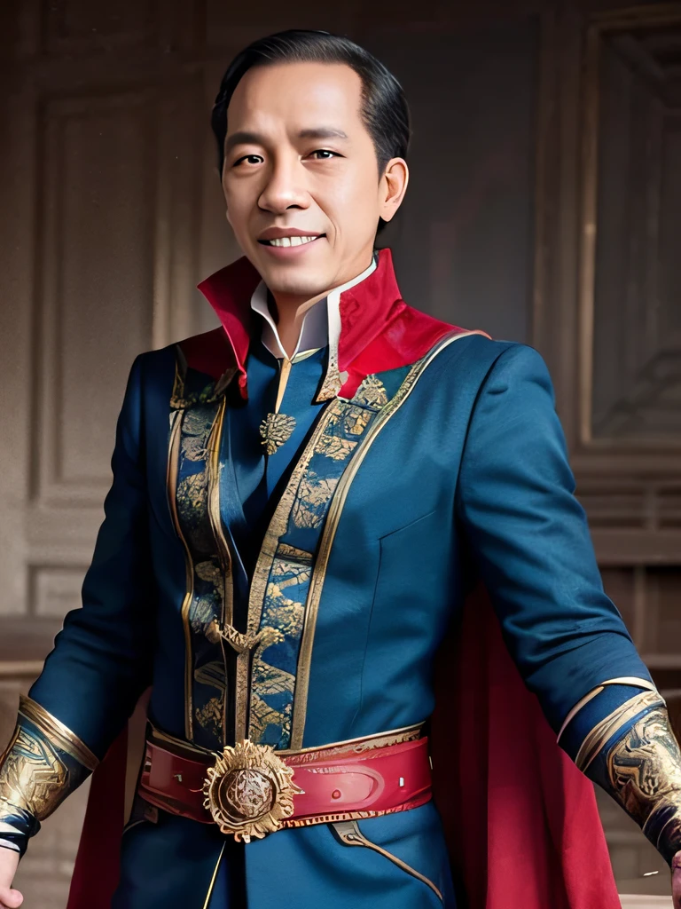 image of a jokowi dressed in a costume with a cape, doctor strange, dr strange, man as doctor strange, film still from'doctor strange', film still from 'doctor strange', textless, man as dr. strange, smiling