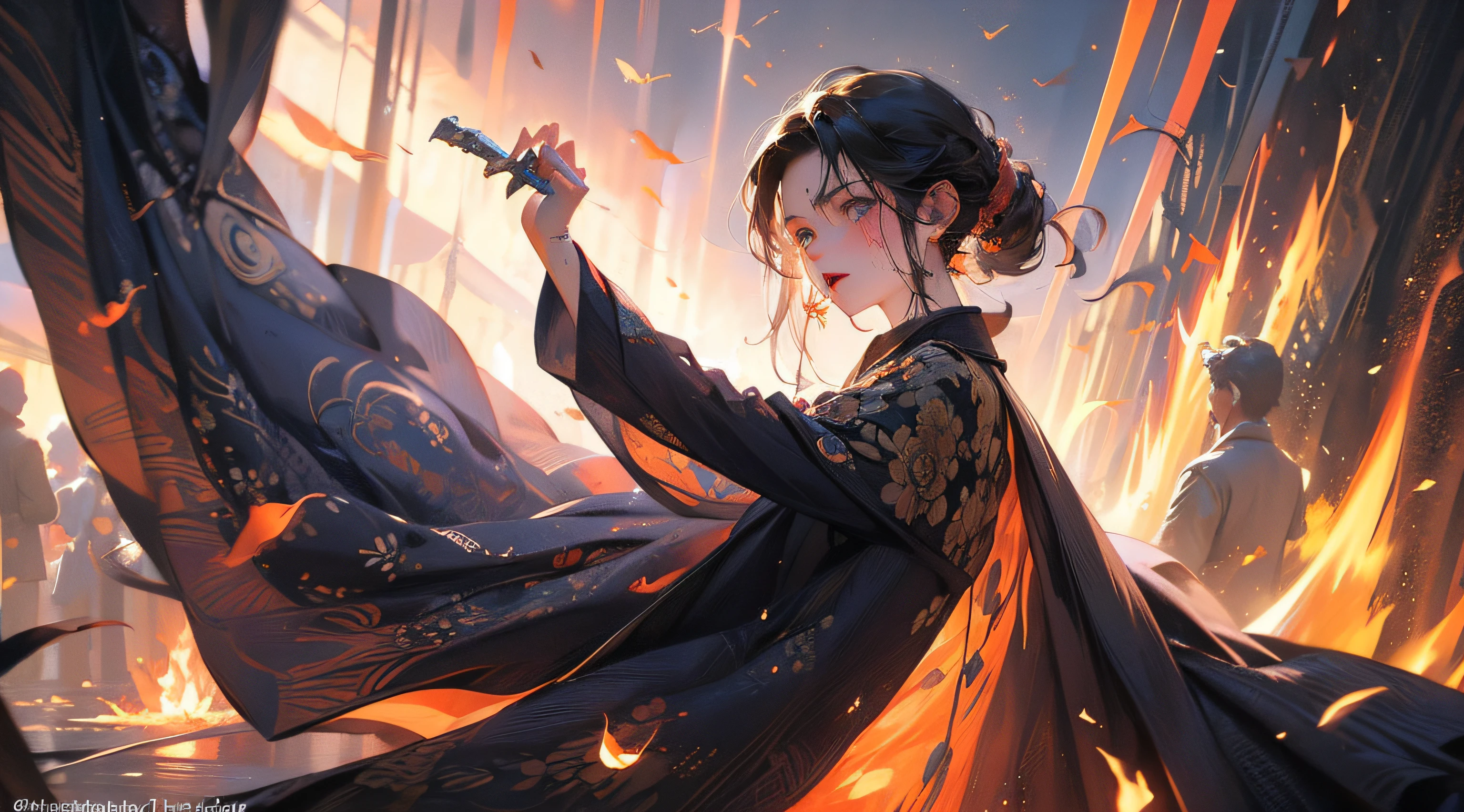 In a cave，On the edge of the stone flame bed stood a boy，bleeding from the corners of her mouth