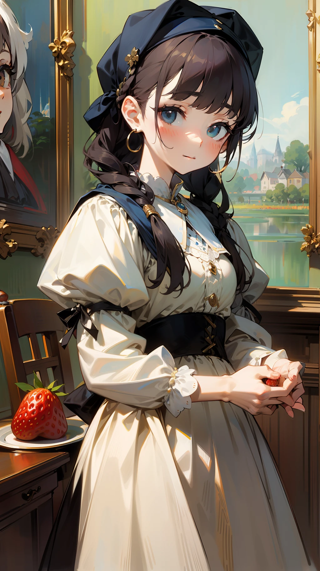 Vermeer and Monet's woman in braids、Strawberry jam、White dress、black tea