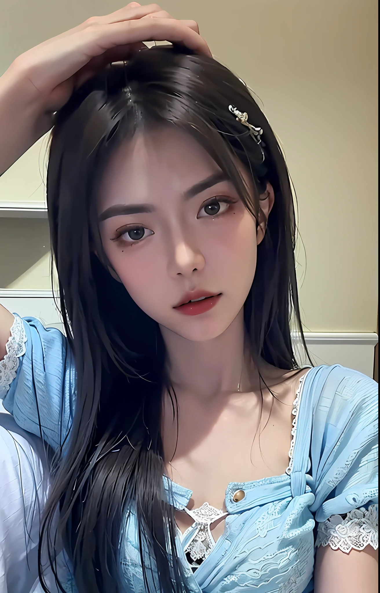beste-Qualit、шедевр、Super-High Resolution、(photo- realistic:1.4)、Raw photo、1girl in、((Blue Lace China Clothing))、((tiny chest))、Cold light