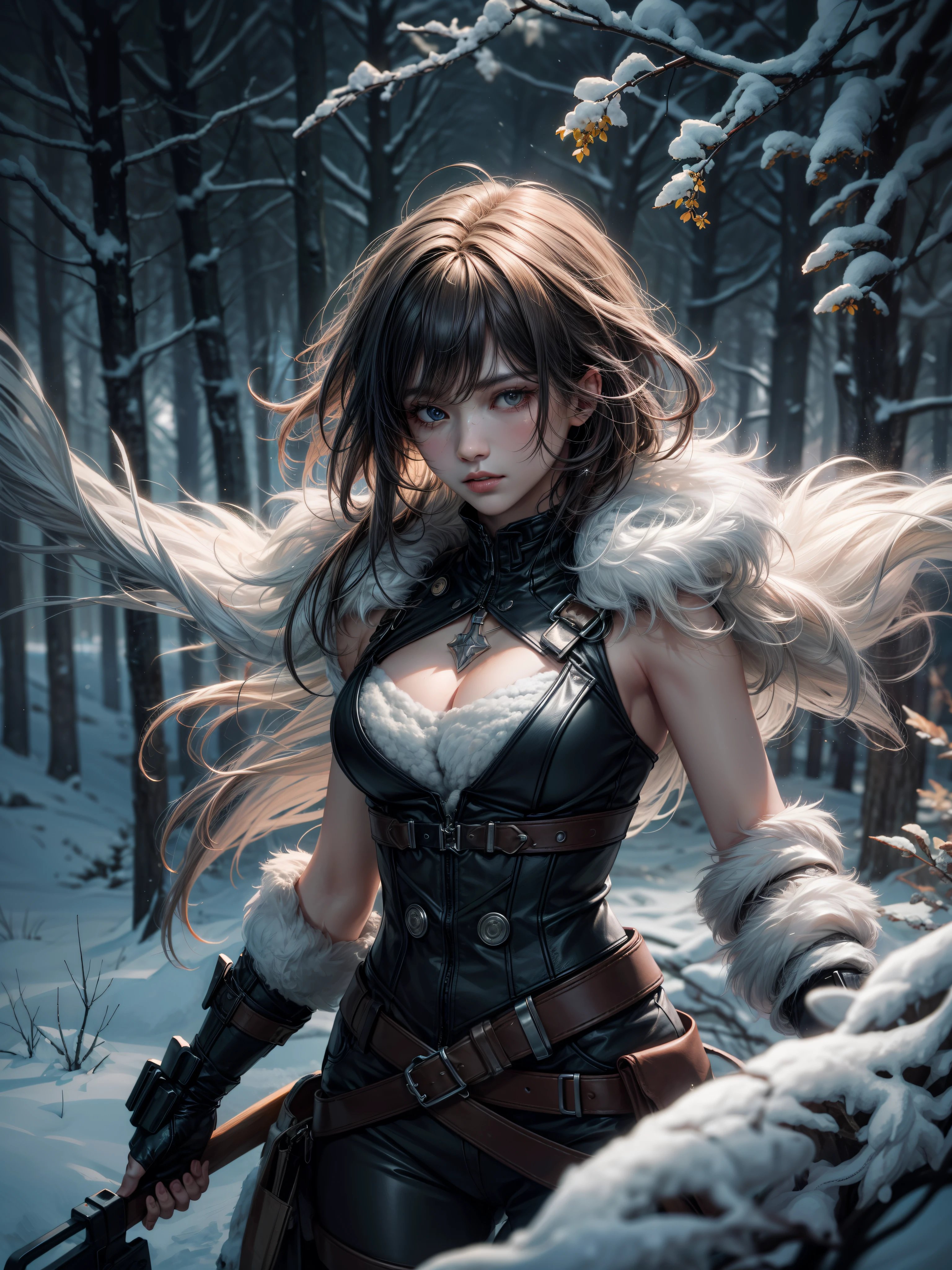 masterpiece, best quality, high quality, extremely detailed CG unity 8k wallpaper, taiga, silence, towering conifers covered with forest floor, harsh cold climate, serene beauty, snow, winter, mild summer, breeze, needles, branches, bokeh, depth fields, HDR, bloom, chromatic aberration, photorealistic, extremely detailed, popular on artstation, popular on CGsociety, complex, high detail, dramatic, art midway