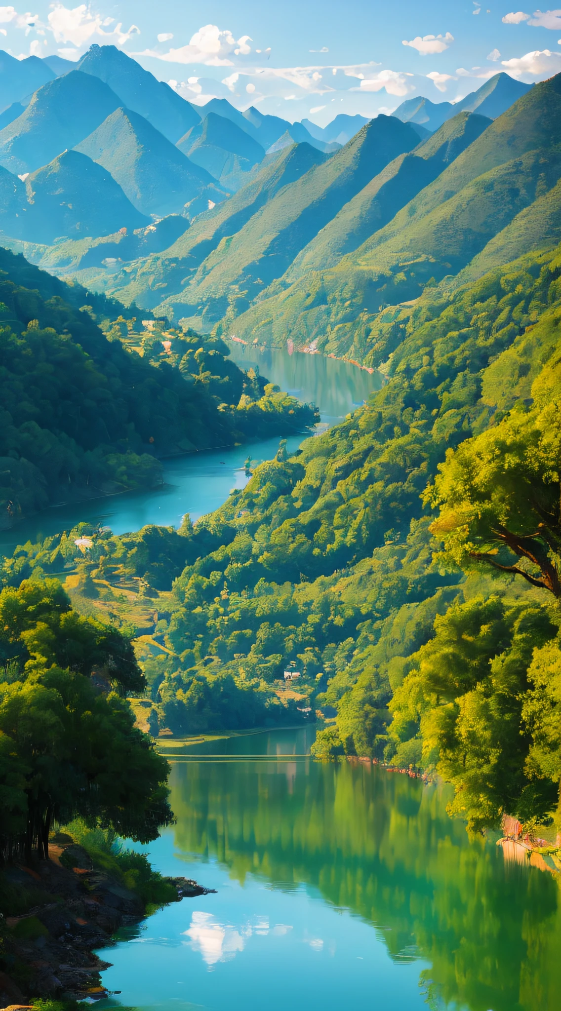 River mountain view, Mountains and rivers, Incredibly beautiful, a lake between mountains, travel, very very beautiful, wide river and lake, , Breathtaking landscapes, mountains river trees, scenic view of river, very beautiful scenery, Beautiful environment, Visually stunning, Chinese landscape, Beautiful scenery, Stunning scenery --auto