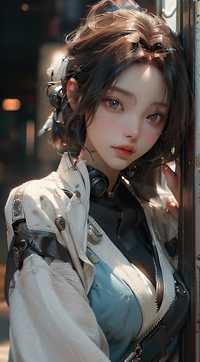 ((Best quality)), ((masterpiece)), (detailed:1.4), 3D, an image of a beautiful cyberpunk female,HDR (High Dynamic Range),Ray Tracing,NVIDIA RTX,Super-Resolution,Unreal 5,Subsurface scattering,PBR Texturing,Post-processing,Anisotropic Filtering,Depth-of-field,Maximum clarity and sharpness,Multi-layered textures,Albedo and Specular maps,Surface shading,Accurate simulation of light-material interaction,Perfect proportions,Octane Render,Two-tone lighting,Wide aperture,Low ISO,White balance,Rule of thirds,8K RAW,