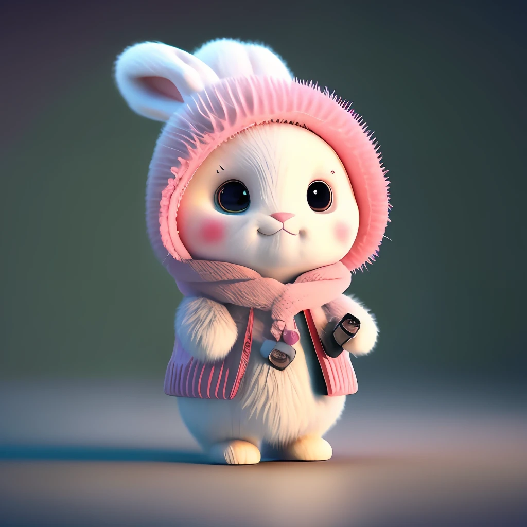 : 3. bunny, realistic, furry animal, apple, black eye, blush, cherry, food, fruit, full body, hat, non-human, strawberry, tomato, watermelon