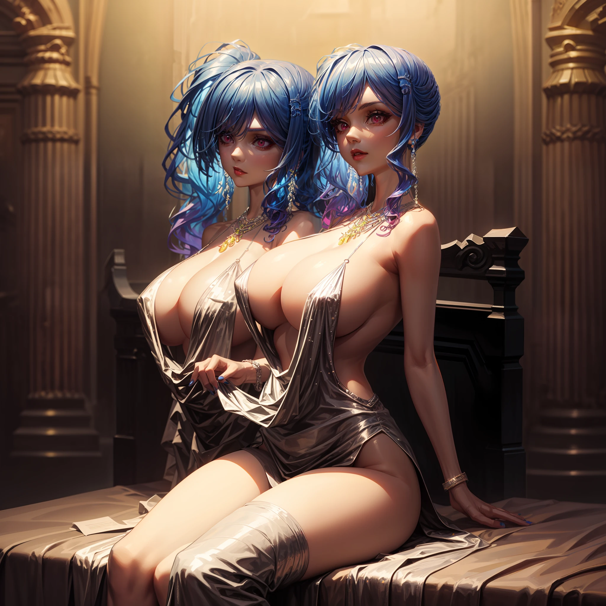 a close up of a woman in a dress sitting on a bed, elegant glamourous cosplay, glamourous cosplay, karol bak uhd, beautiful white girl cyborg, amouranth, anime barbie in white, anna nikonova aka newmilky, beautiful and seductive anime woman, blonde girl in a cosmic dress, anime barbie in white stockings, Beautiful goddess
