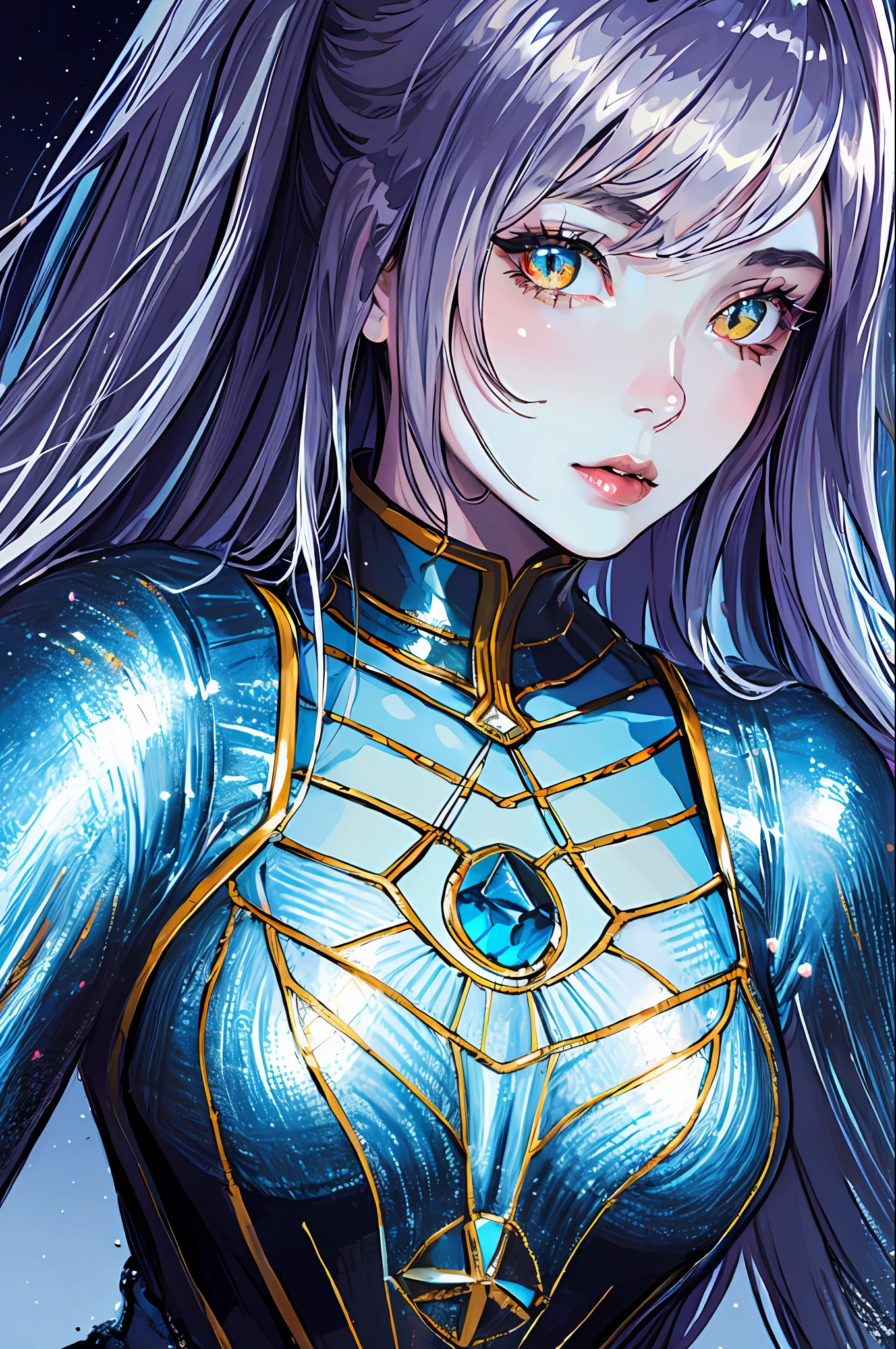 (masterpiece, top quality, best quality, official art, beautiful and aesthetic:1.2), cateyes,1girl, solo, armour, magic, light particles, upper body, extreme detailed, highest detailed, optical mixing, playful patterns, lively texture, unique visual effect