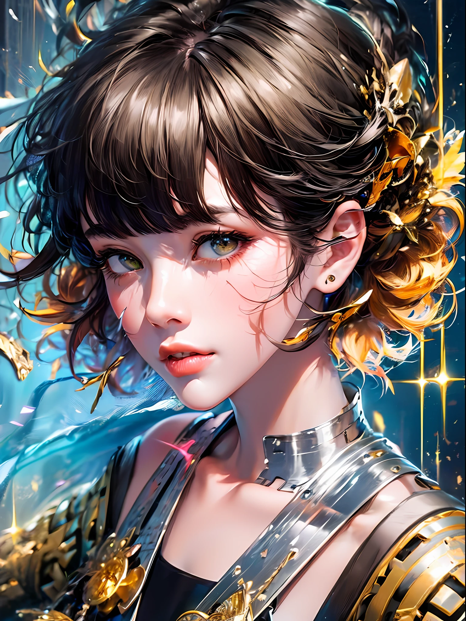 Ridiculous resolution, A high resolution, (巨作:1.4), hyper detailled, （（1boys））,（flathead），the scars，Short Hair Hair， a closeup，looking from above, spaces, afloat， --v 6