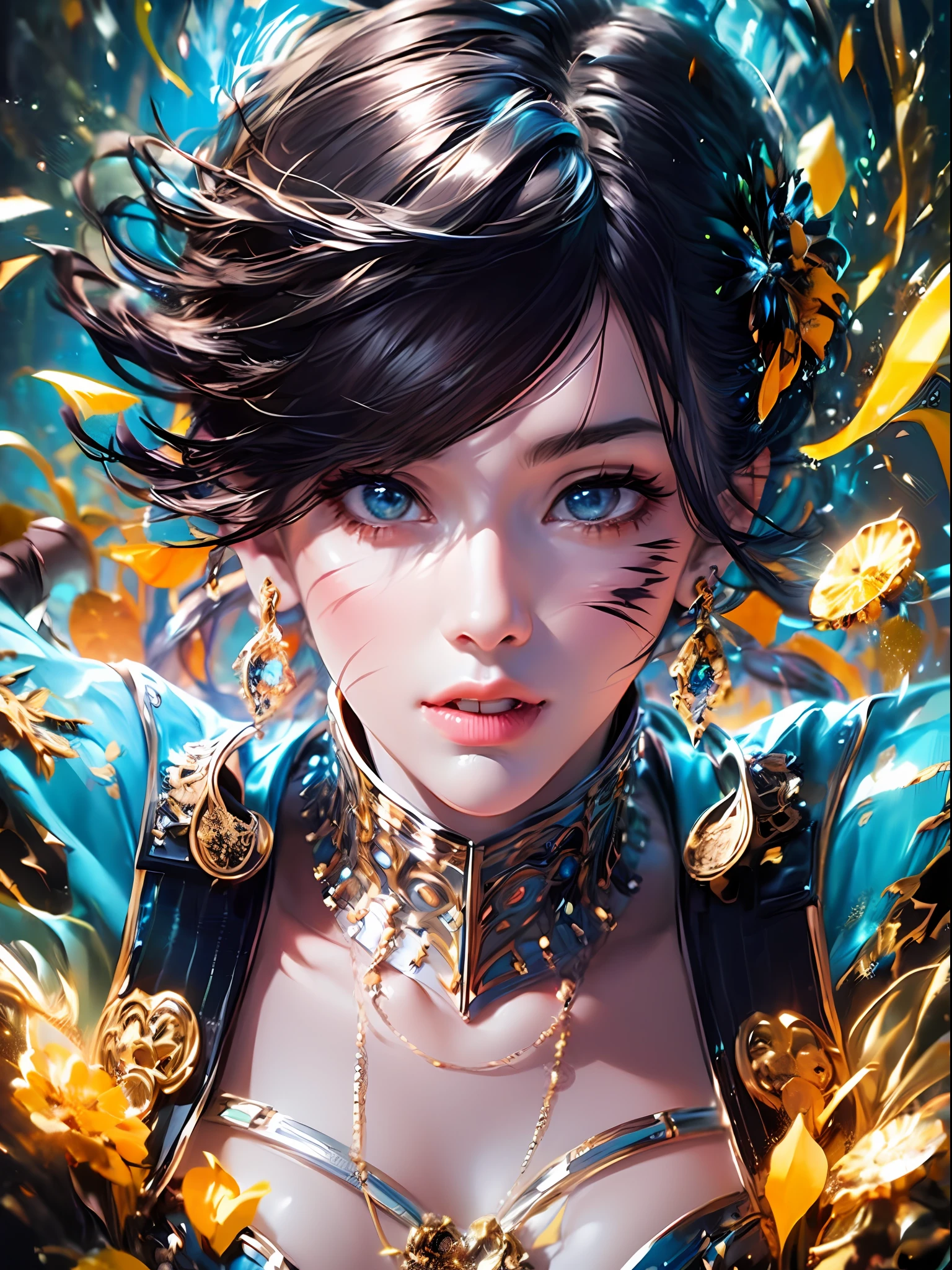 Ridiculous resolution, A high resolution, (巨作:1.4), hyper detailled, ((1boys)),(flathead),the scars,Short Hair Hair, a closeup,looking from above, spaces, afloat, --v 6