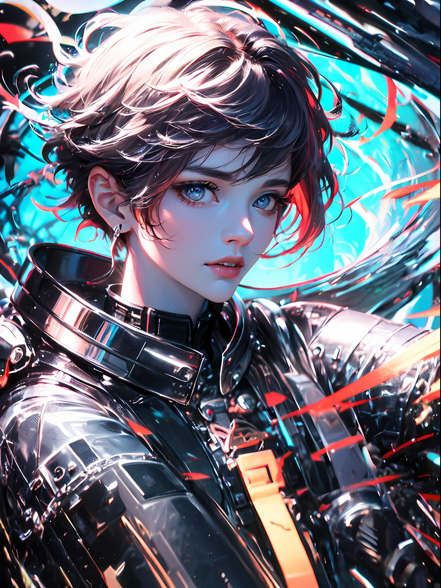 Ridiculous resolution, A high resolution, (巨作:1.4), hyper detailled, ((1boys)),(flathead),the scars,Short Hair Hair, a closeup,looking from above, spaces, afloat, --v 6