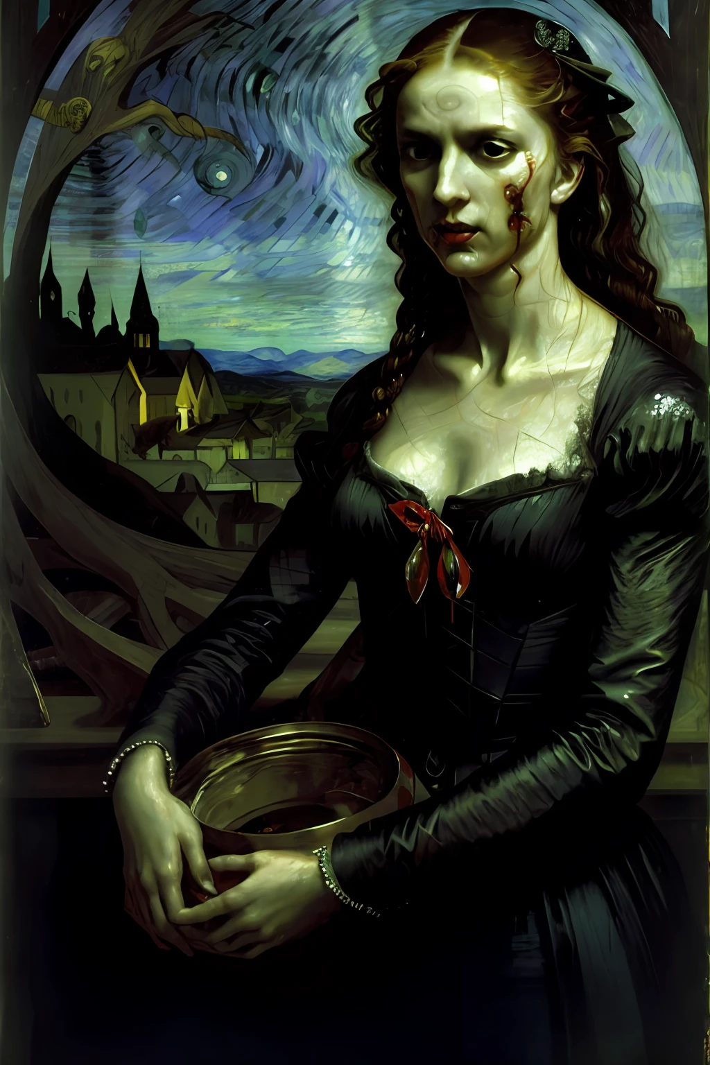 The vampires have already played the first half And only one thing they managed to understand So that the vampire on Earth is not lost Try not to lose yourself, vampire By Mikhail Vrubel, Caravaggio and Vincent Van Gogh 8K resolution crepuscule biopunk