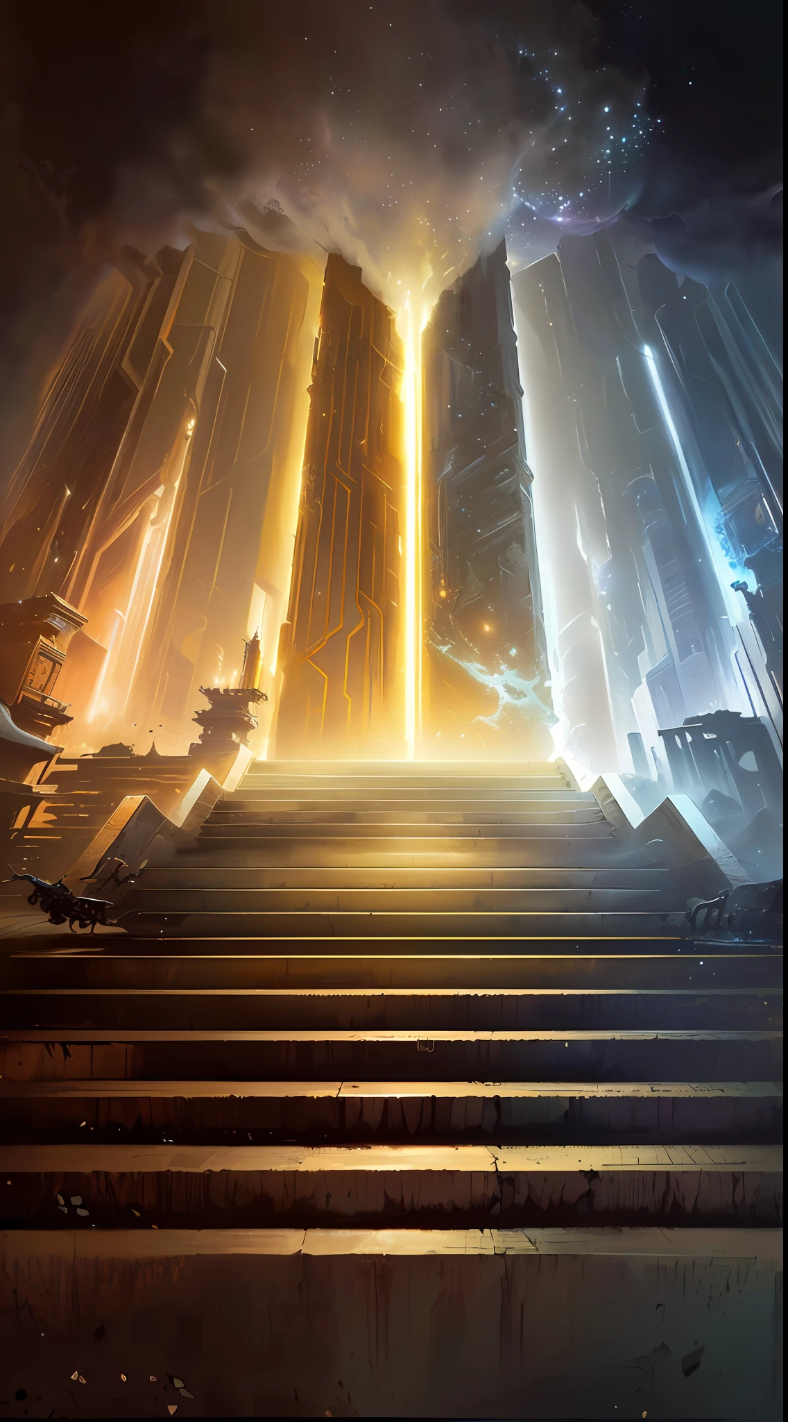 there is a book that is opened on a set of stairs, sci fi epic digital art, stunning sci-fi concept art, mystical sci-fi concept art, science fiction digital painting, science fiction digital painting, epic fantasy sci fi illustration, Science-fi digital art illustration, science fiction digital art, Dramatic lighting. concept-art, Sci-fi fantasy wallpaper