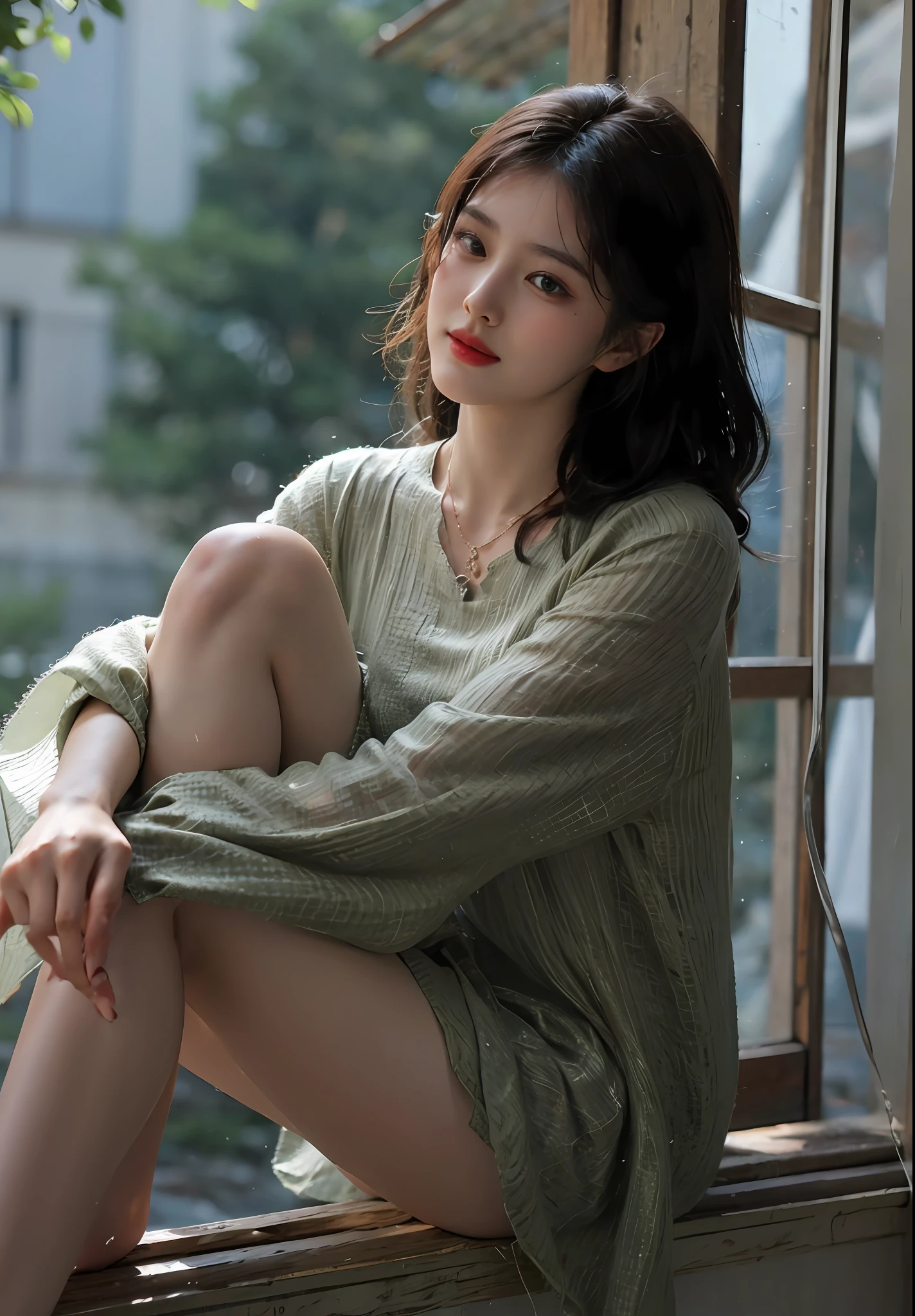 (Highly detailed CG Unity 8k wallpaper), (巨作), (Best quality), (Super detail), (best illustration), (Best Shadow), (Photorealistic:1.1),(PureErosFace_V1:0.5),(Taiwanese cute girl),(Taiwanese Sexy Woman),,Real human skin, Lens flare, Shade, Backlight,(Depth of field),(Natural light), filmgrain,((A girl with))),uhdr,(Detailed eyes:1.4),Brown eyes, Seductive smile,kawaii,(solofocus),(Black hair),((Princess Cut Long Hair, Low Braided Ponytail))(Chinese Hair Accessories)))(See-Through Grey Hansou),(See-Through Gray Chinese Tan Costume Cloak)))((( Huge and drooping breasts)), (((Cowboy shot)), (Close-up) Blurred background, 18 years old, (((solo)), (Shiny skin), cutea, wearing a diamond necklace, (watch audience), (Look at the front), (smile512:0.1), (Night), (Big)), (No face makeup), , (Wet), (full of sweat), With his mouth open, (squinting: 0.5), (Show pubic hair), ((small areolae)),